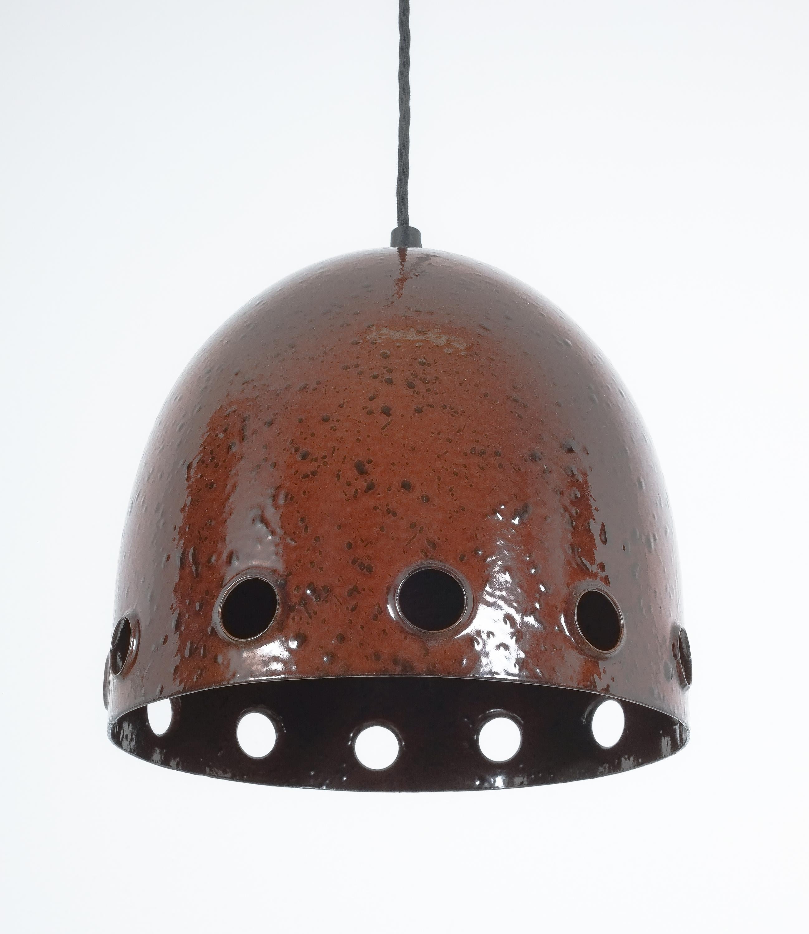Italian Set of Three Iron Rust Glaze Pendant Lamps, Germany Midcentury For Sale