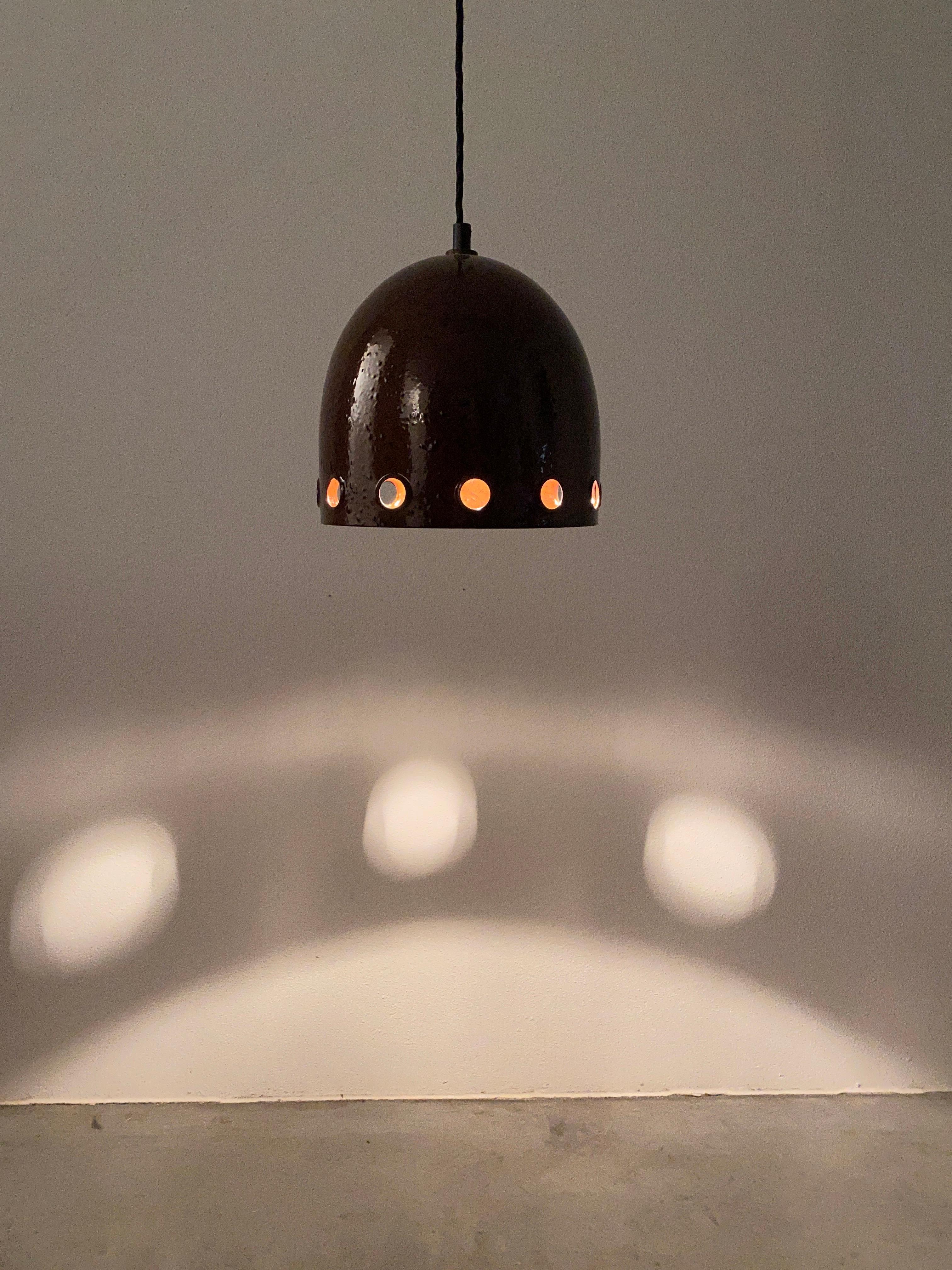 Mid-20th Century Set of Three Iron Rust Glaze Pendant Lamps, Germany Midcentury For Sale