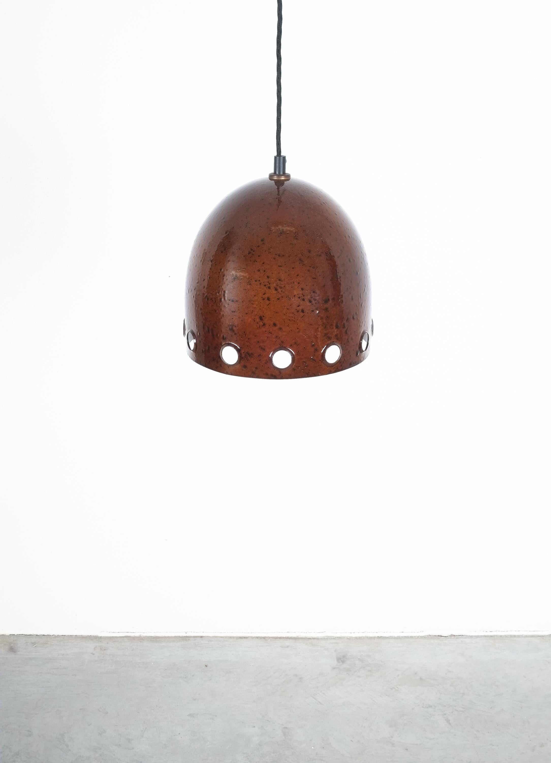 Set of Three Iron Rust Glaze Pendant Lamps, Germany Midcentury For Sale 2