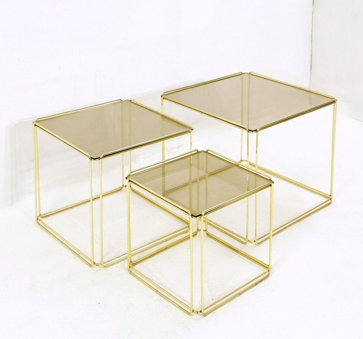 Set of Three ‘Isocèle’ Gold Nesting Tables by Max Sauze in for Atrow, 1970s 2