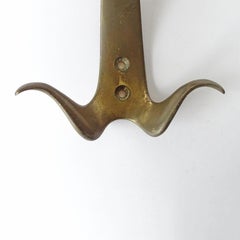 Set of Three Italian 1950s Brass Wall Coat Hangers