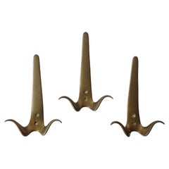 Juego de tres perchas de pared italianas de latón de los años 50