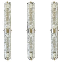 Set of Three Italian 1960s Murano Glass and Steel Wall Lamps