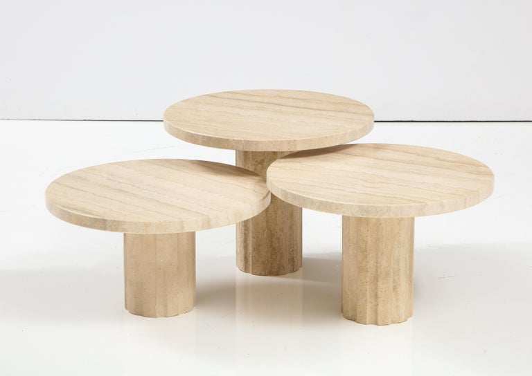 Set of Three Italian 1970's Travertine Coffee or Side Tables In Good Condition For Sale In New York, NY