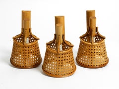 Set of Three Italian 1980s Bamboo Wall Lamps with Viennese Braid Lampshades