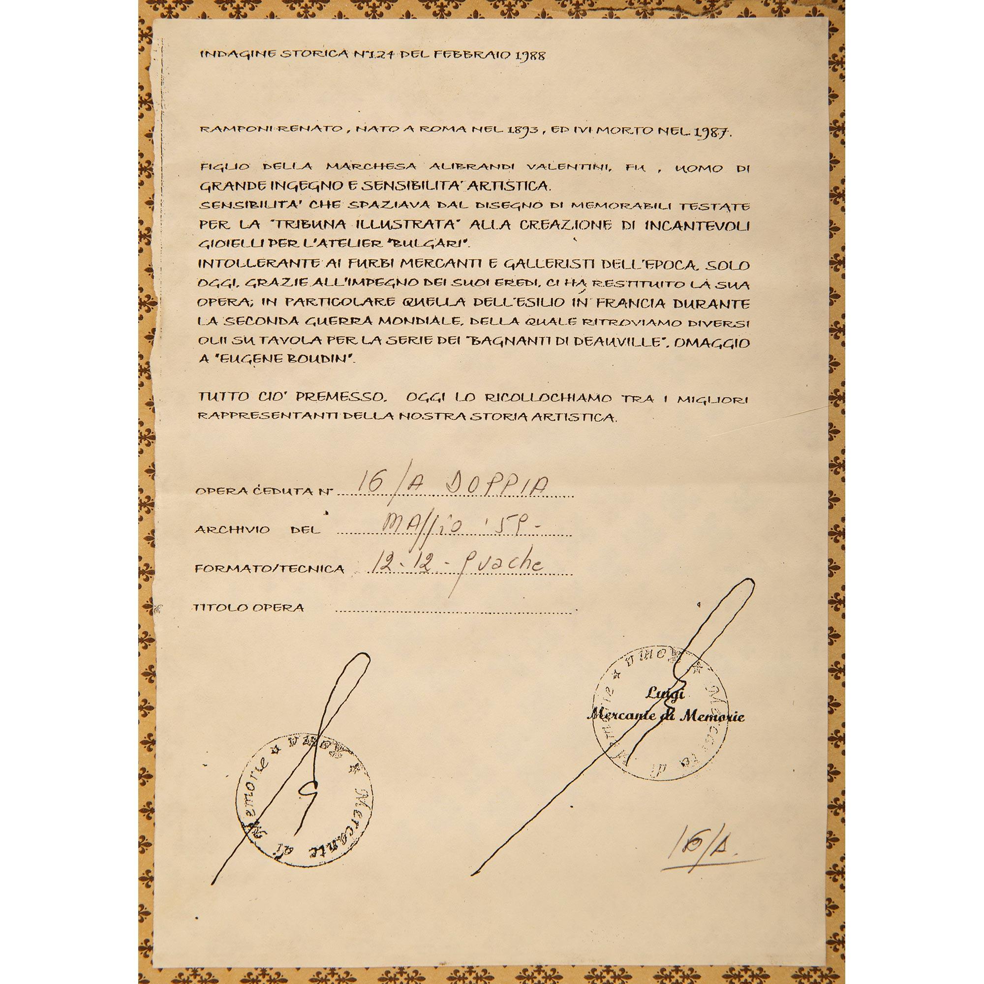 Ensemble de trois peintures italiennes du 20e siècle à la gouache de Naples, par Ramponi Renato en vente 5