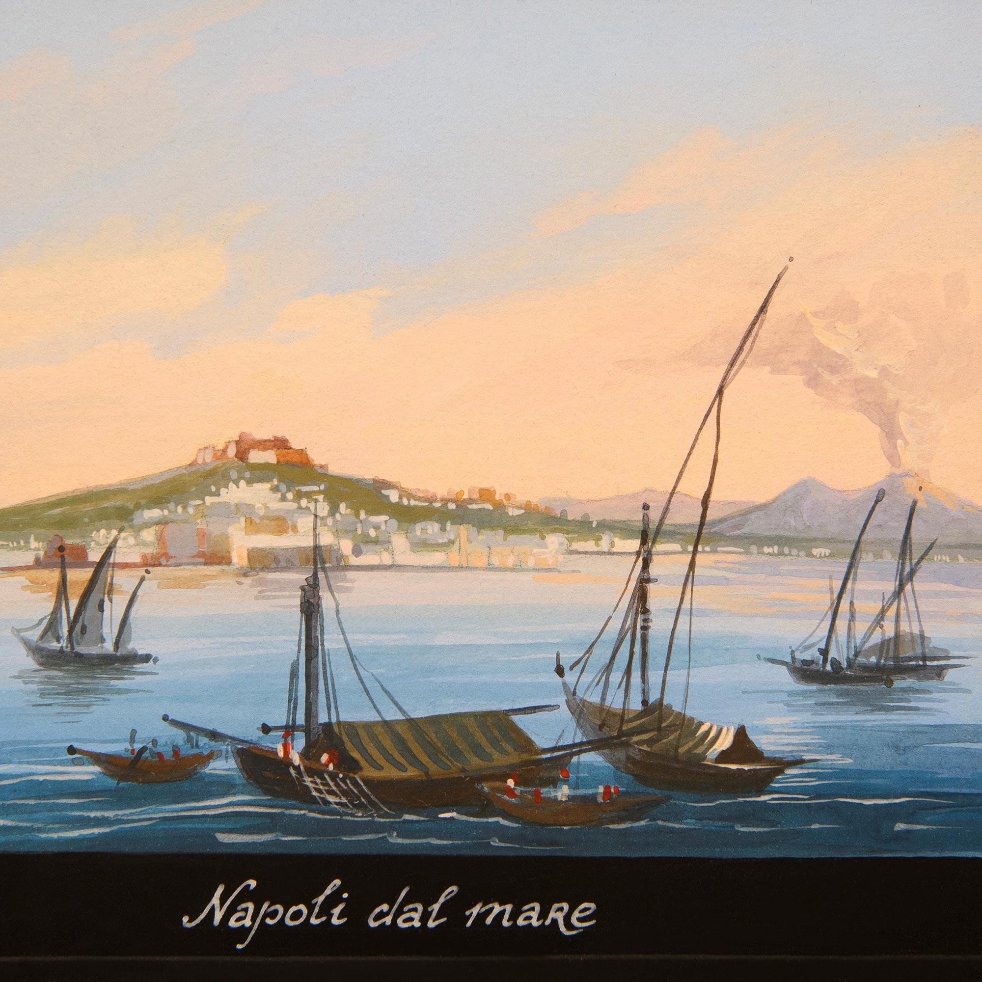 20ième siècle Ensemble de trois peintures italiennes du 20e siècle à la gouache de Naples, par Ramponi Renato en vente