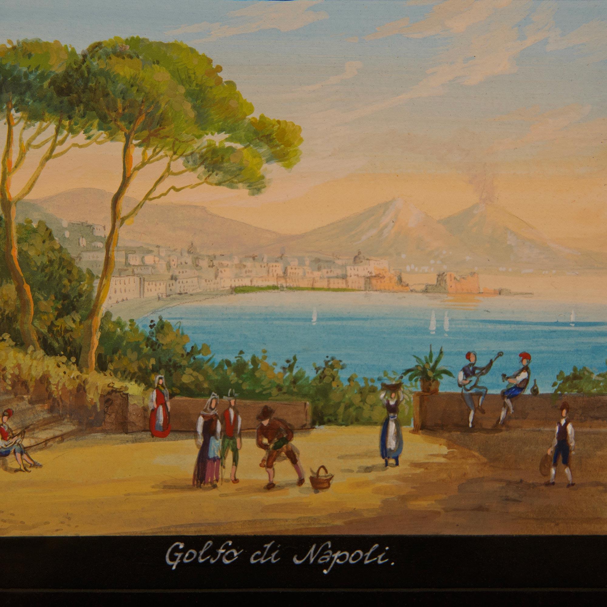 Ensemble de trois peintures italiennes du 20e siècle à la gouache de Naples, par Ramponi Renato en vente 1