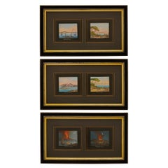 set of three Italian 20th century Gouache paintings of Naples, by Ramponi Renato