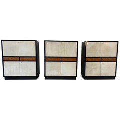 Set of Three Italian Art Deco Black and Parchment Cabinet, 1940s