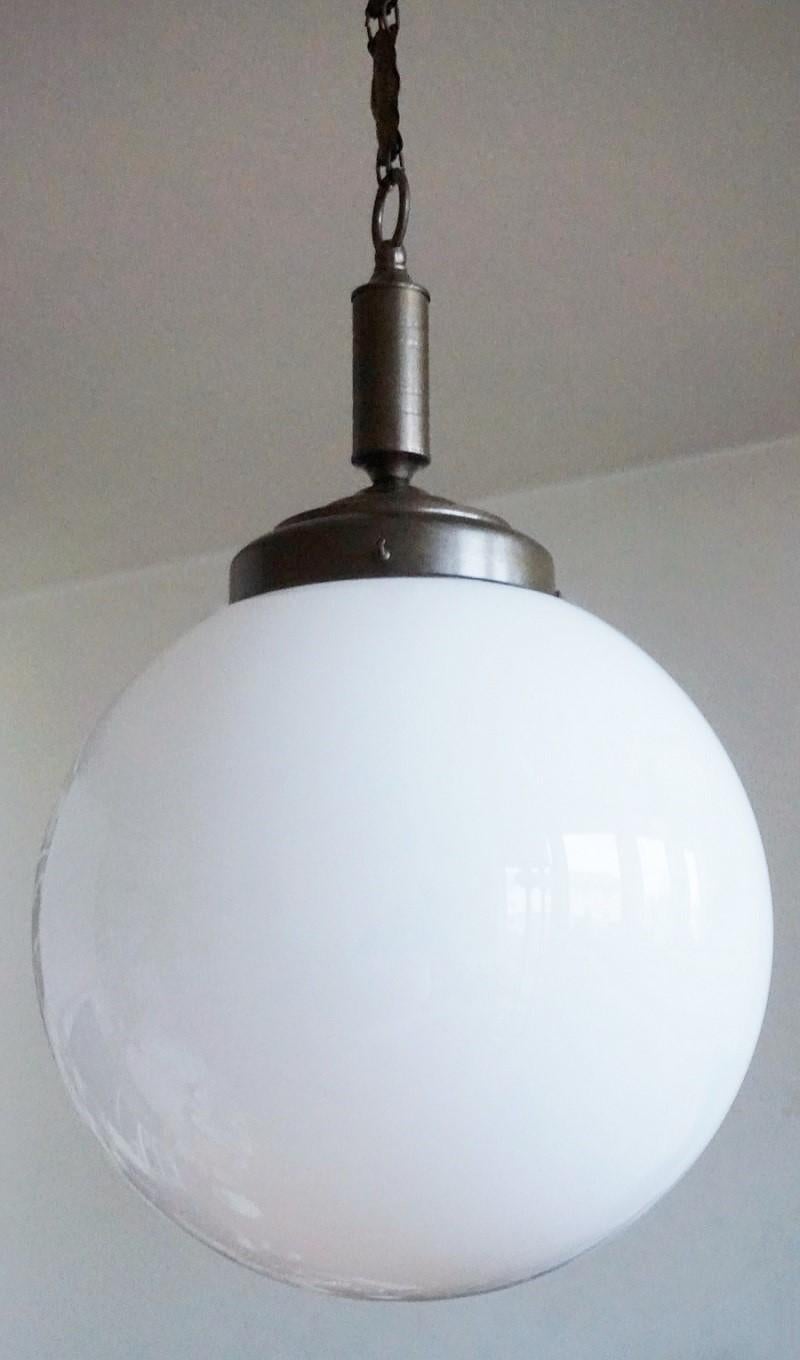 Set of Three Italian Art Deco Hand Blown Opaline Glass Pendants, 1930s 2