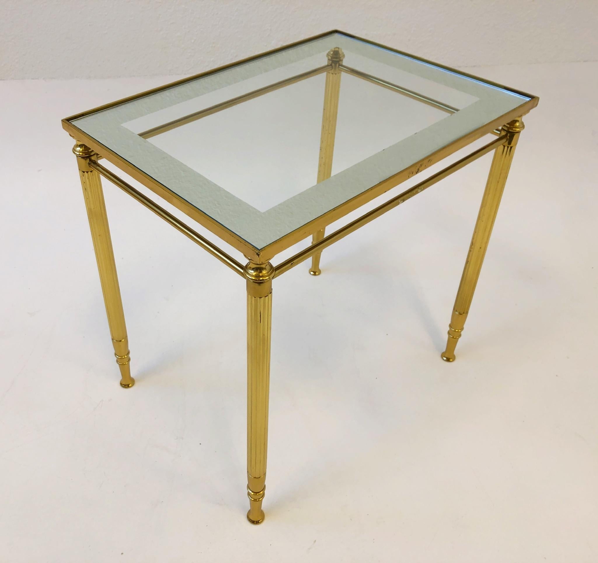 Set of Three Italian Brass and Glass Nesting Tables by Maison Baguès 5