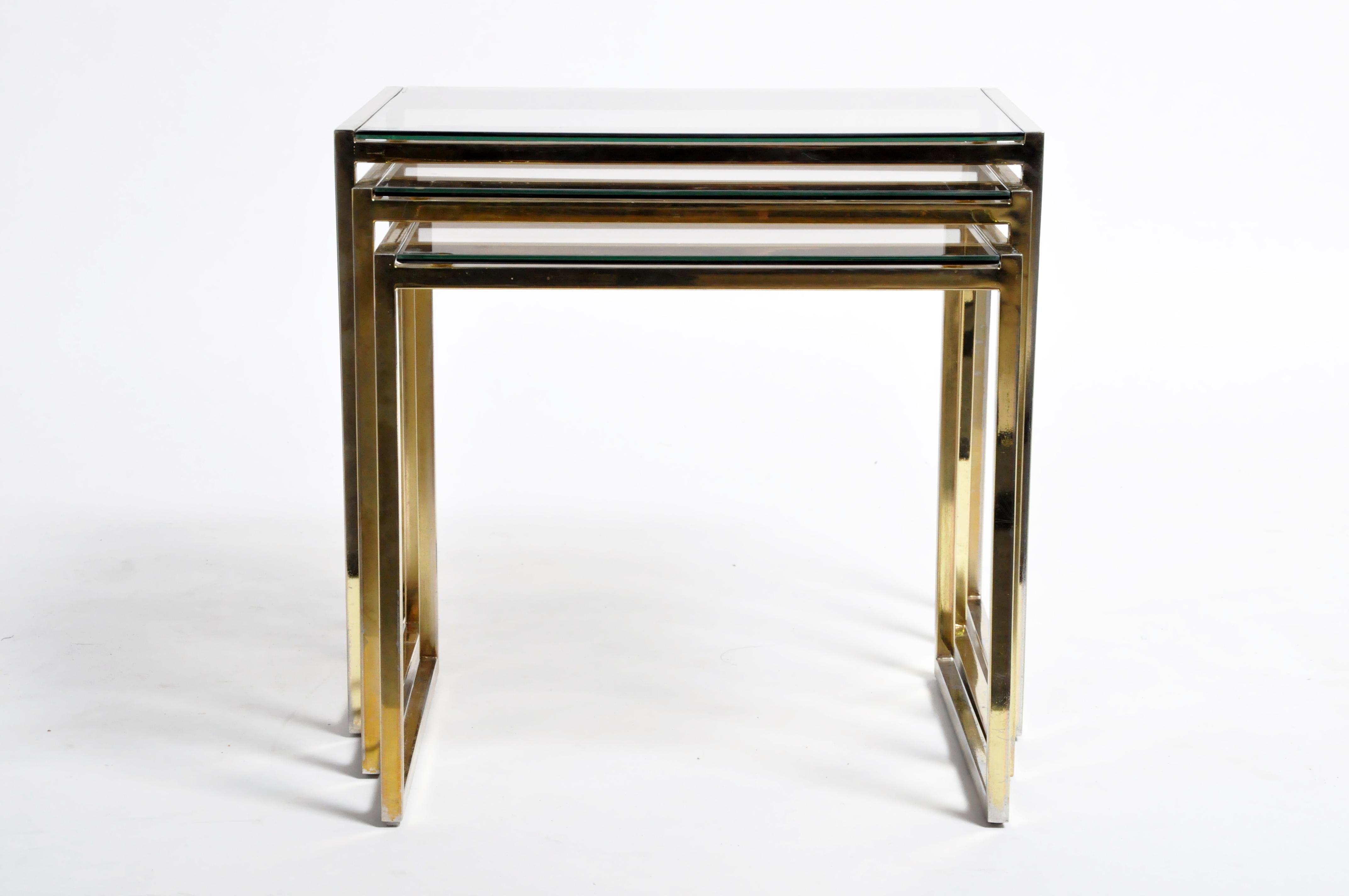 Set of Three Italian Brass and Glass Nesting Tables 4