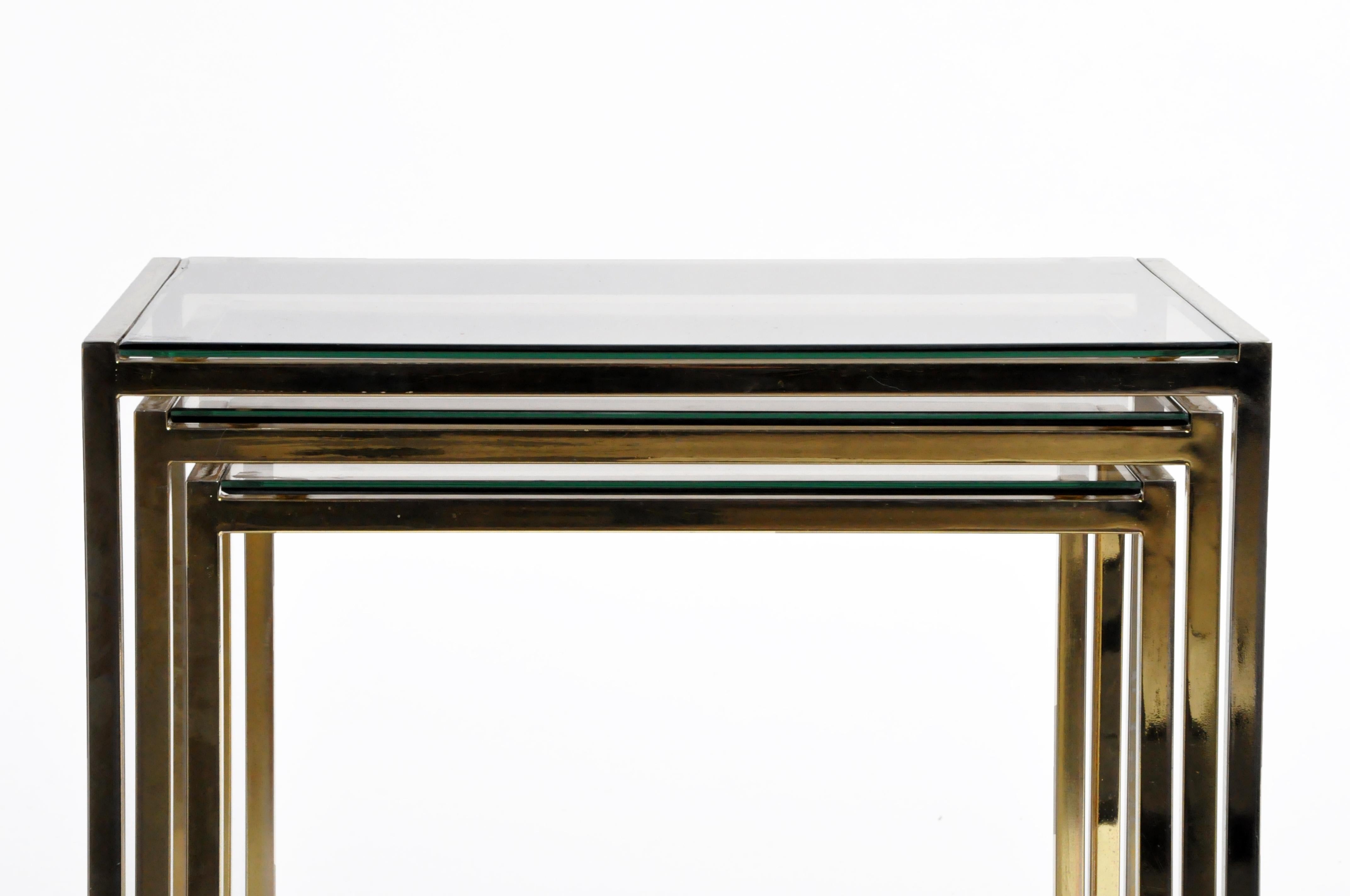 Set of Three Italian Brass and Glass Nesting Tables 5