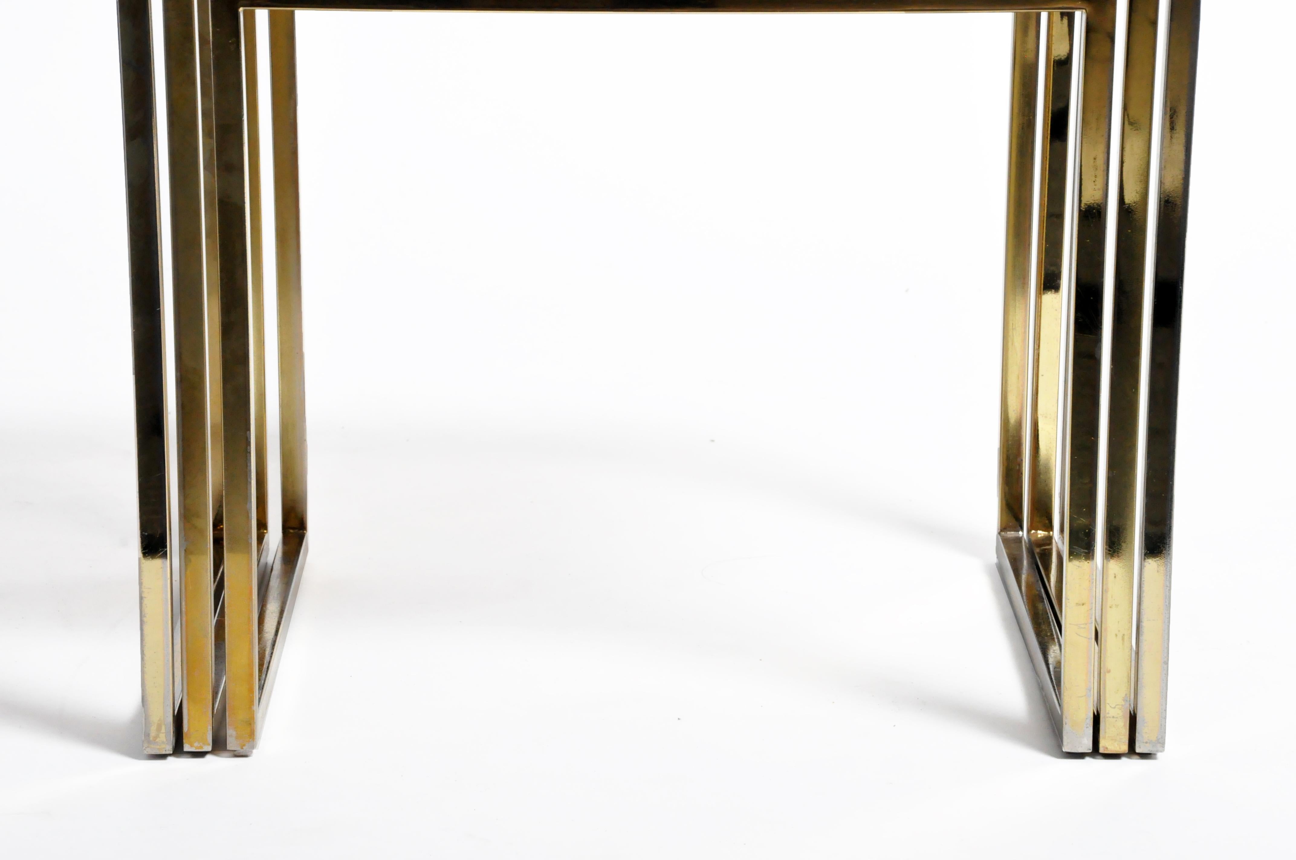 Set of Three Italian Brass and Glass Nesting Tables 6