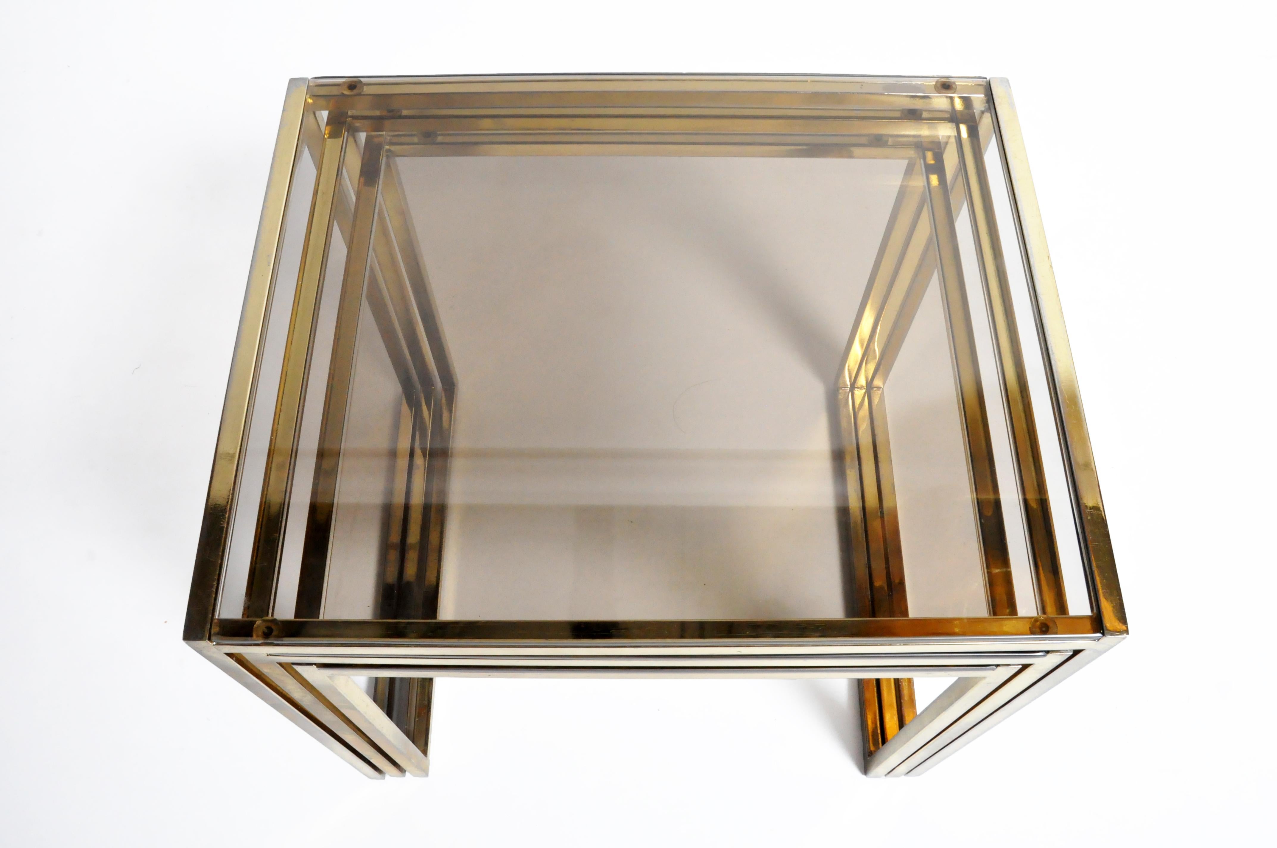 Set of Three Italian Brass and Glass Nesting Tables 8