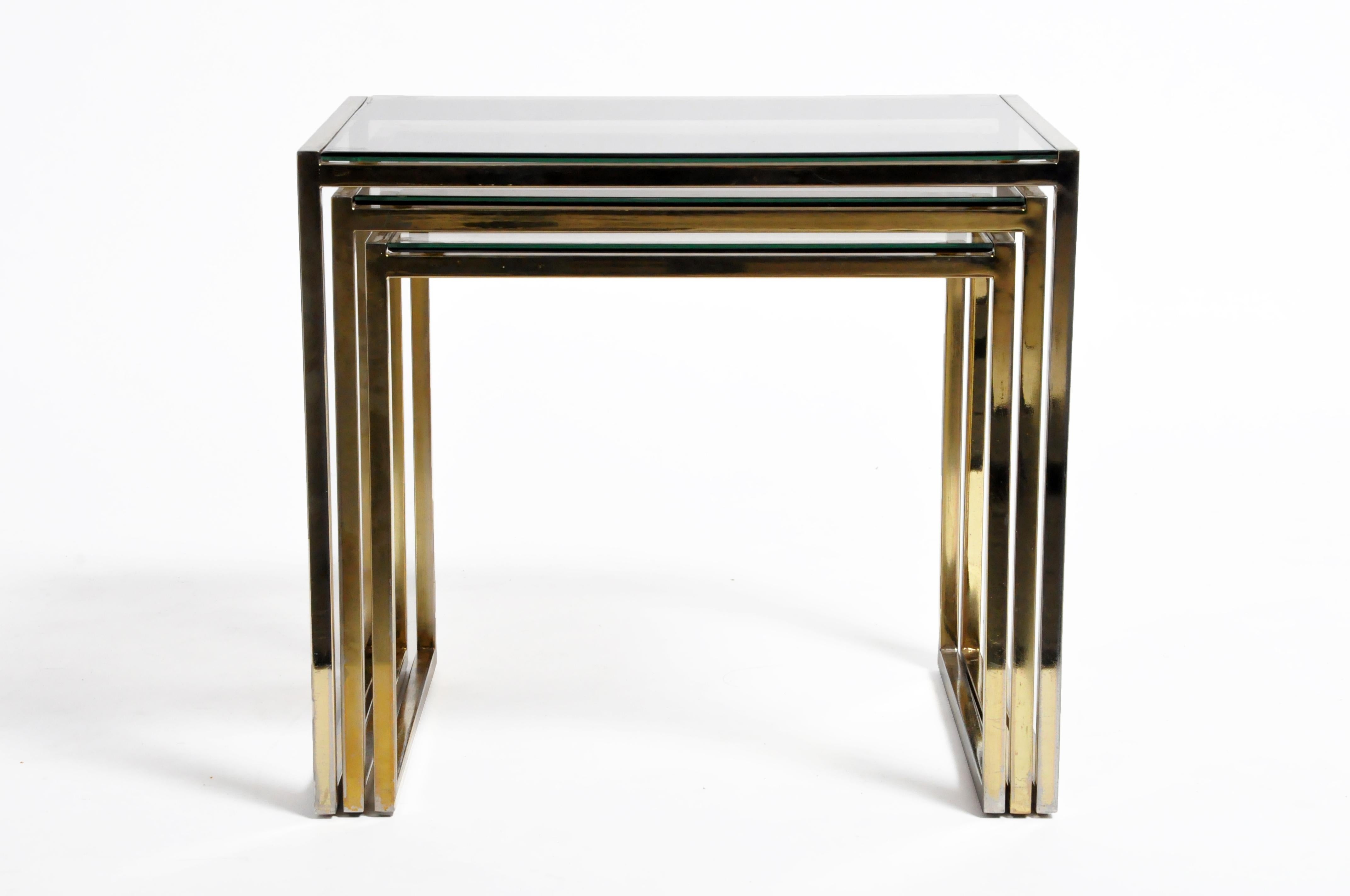 Set of Three Italian Brass and Glass Nesting Tables 9