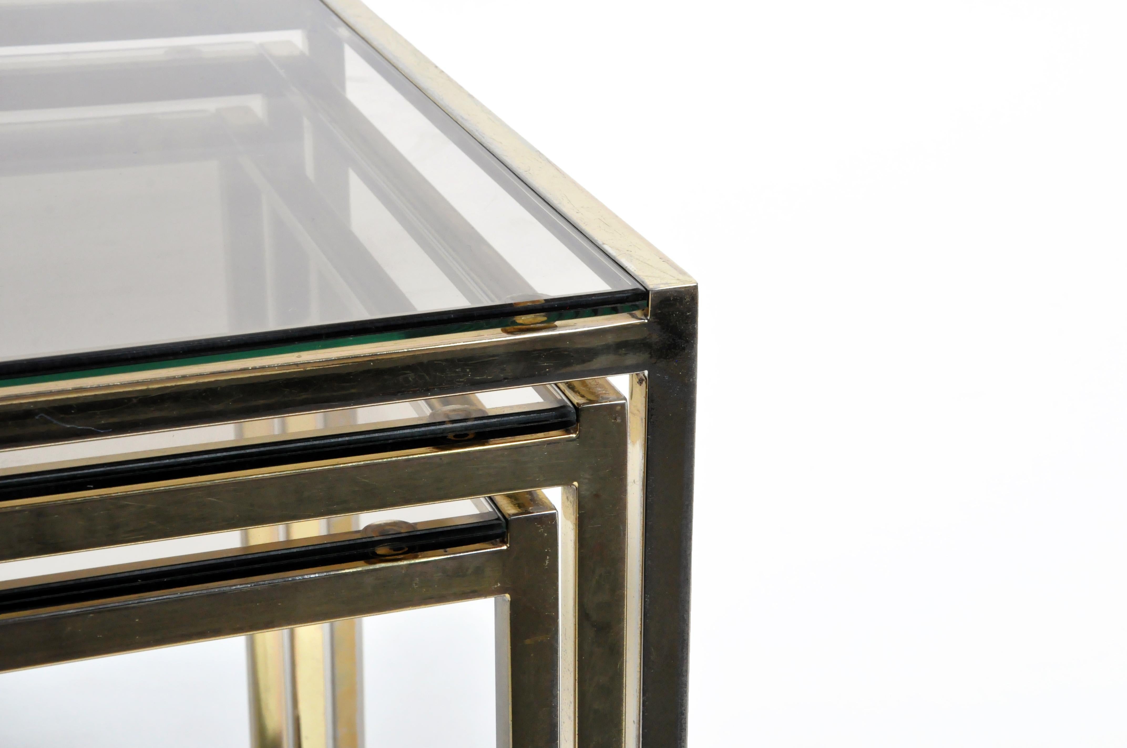 Set of Three Italian Brass and Glass Nesting Tables 10