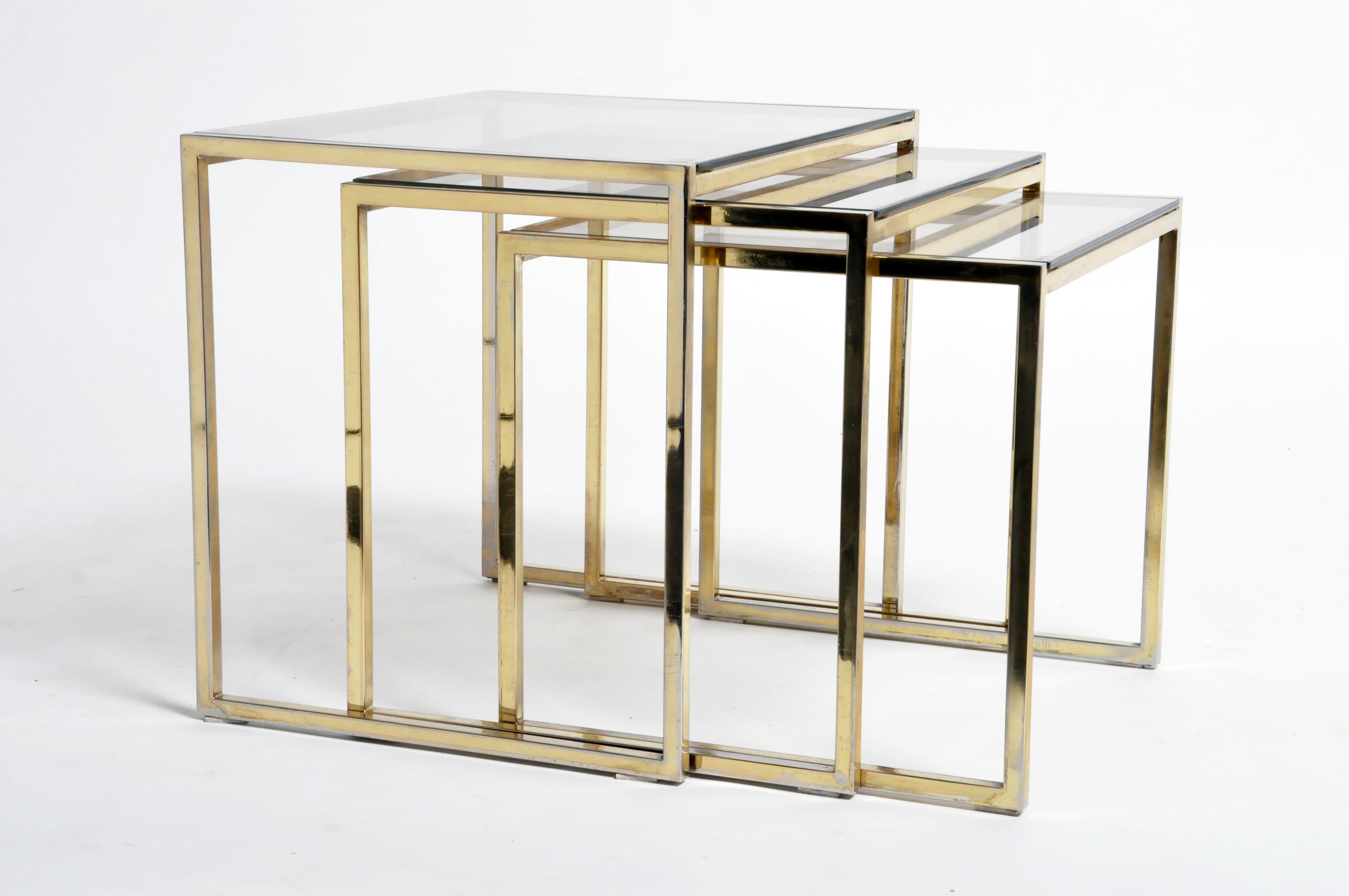 Set of Three Italian Brass and Glass Nesting Tables 11