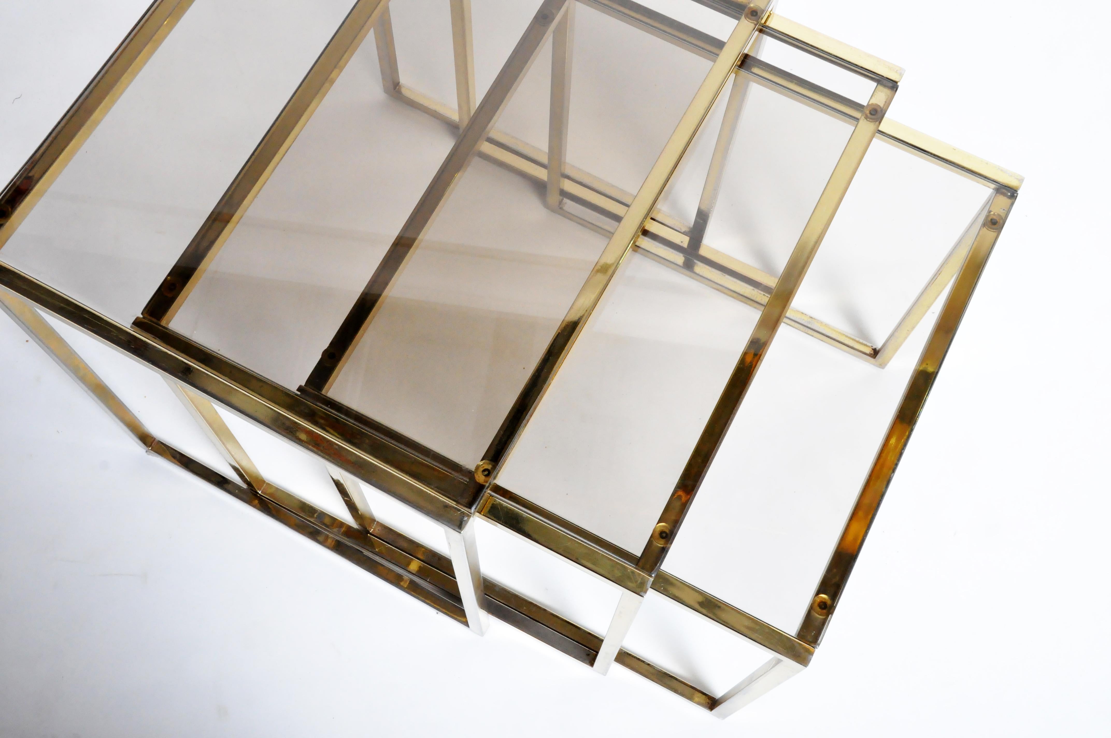 Set of Three Italian Brass and Glass Nesting Tables 12