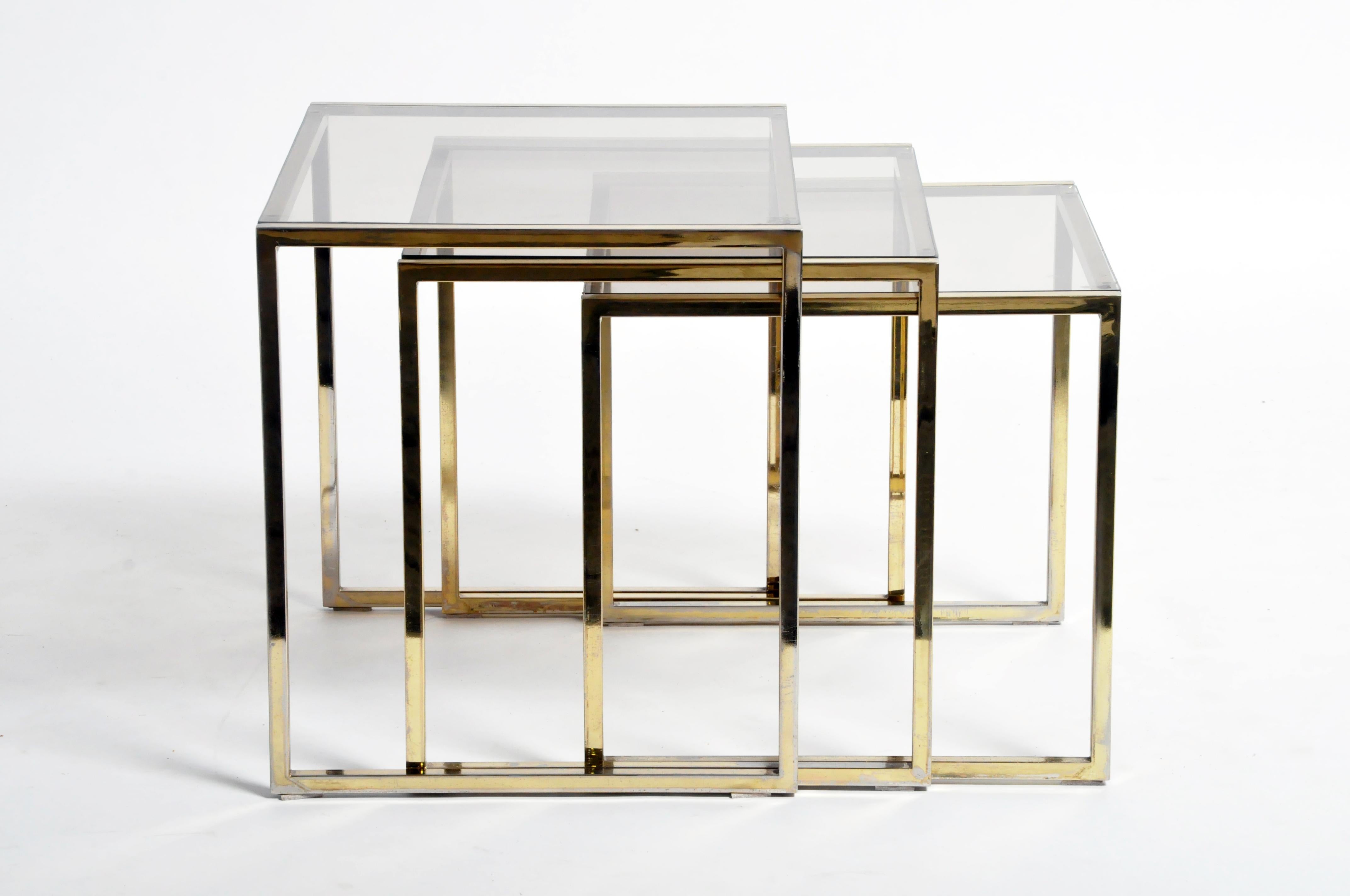 Set of Three Italian Brass and Glass Nesting Tables 13