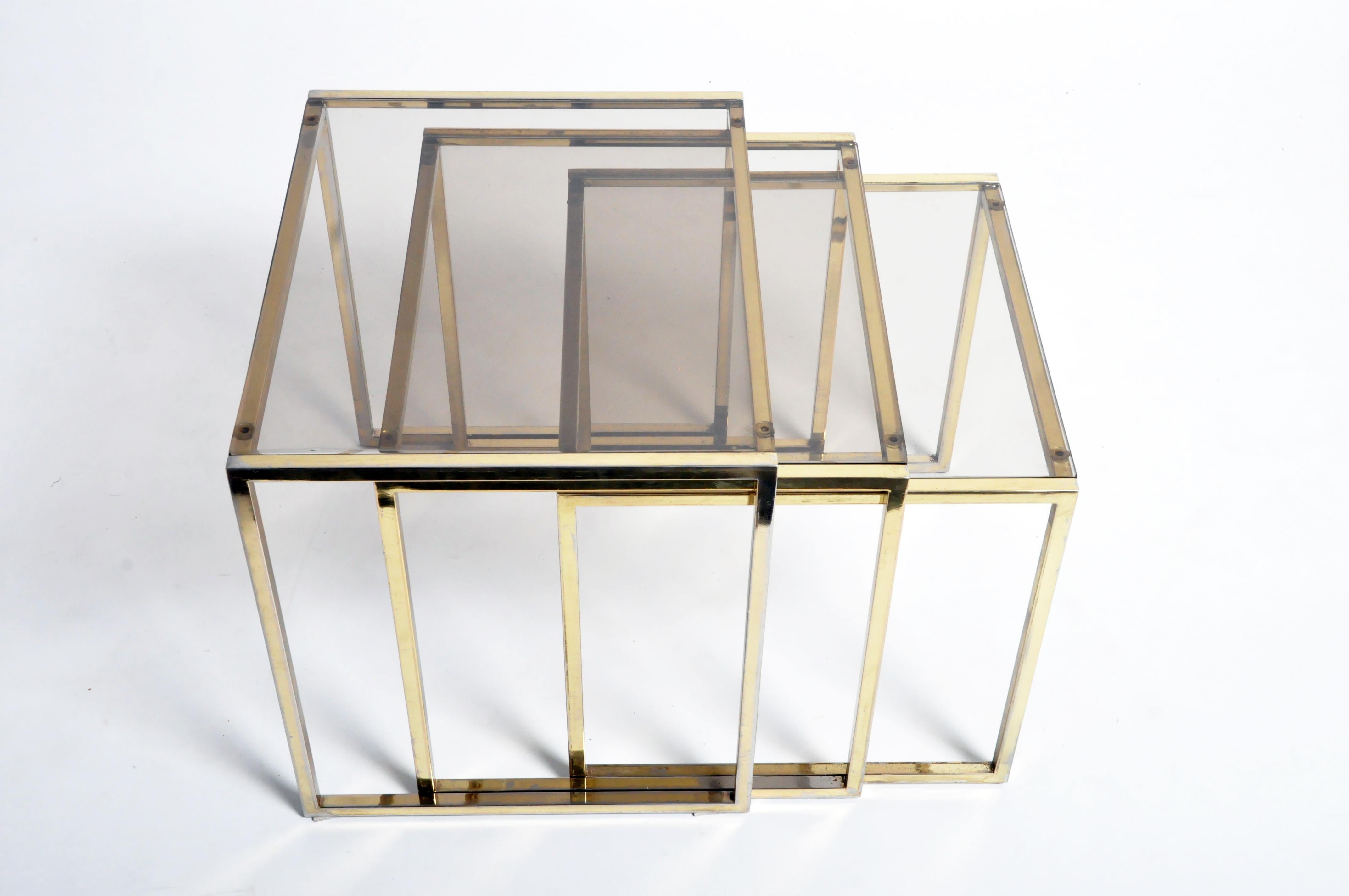 Set of Three Italian Brass and Glass Nesting Tables 14