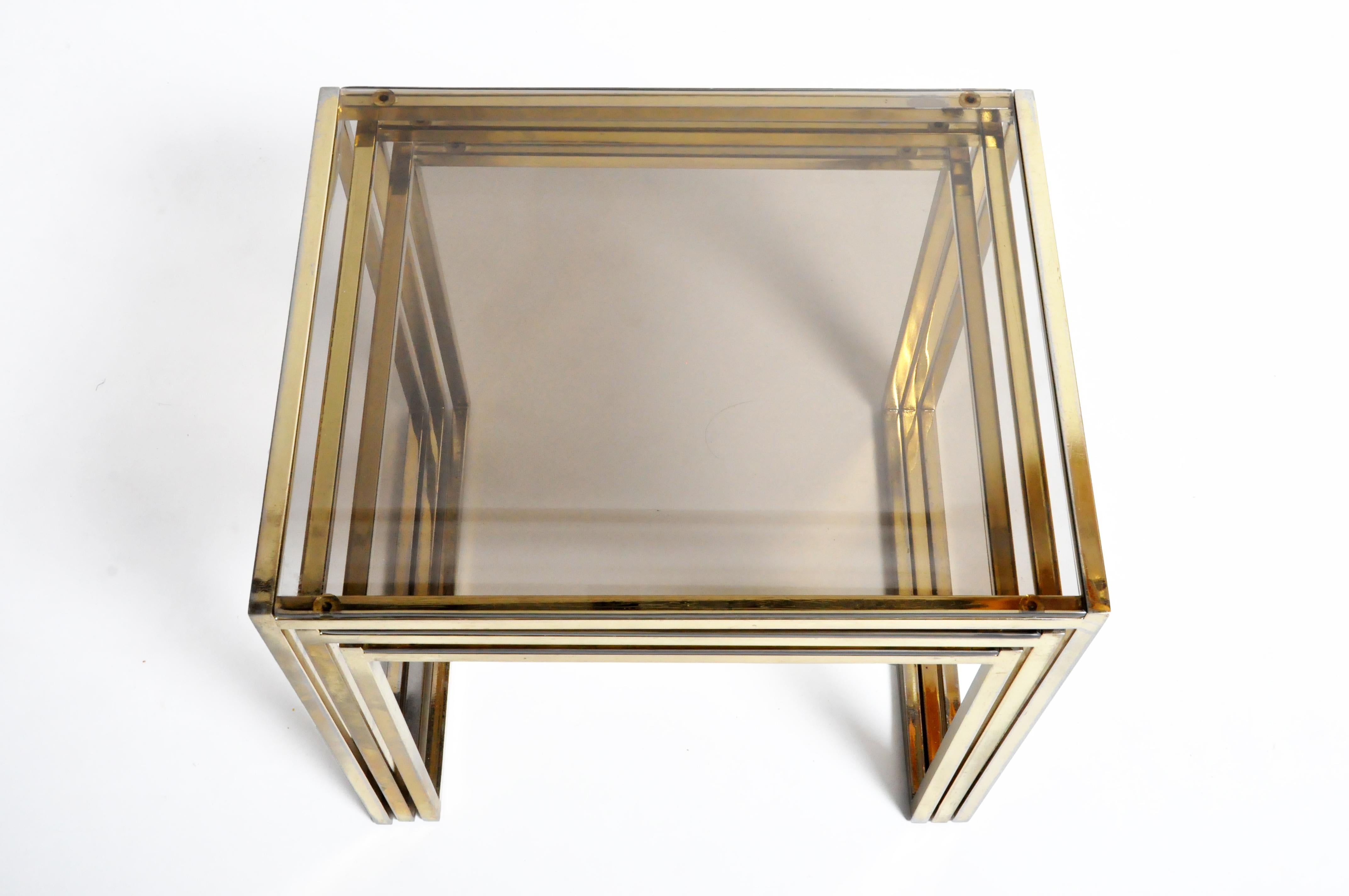 Set of Three Italian Brass and Glass Nesting Tables 1