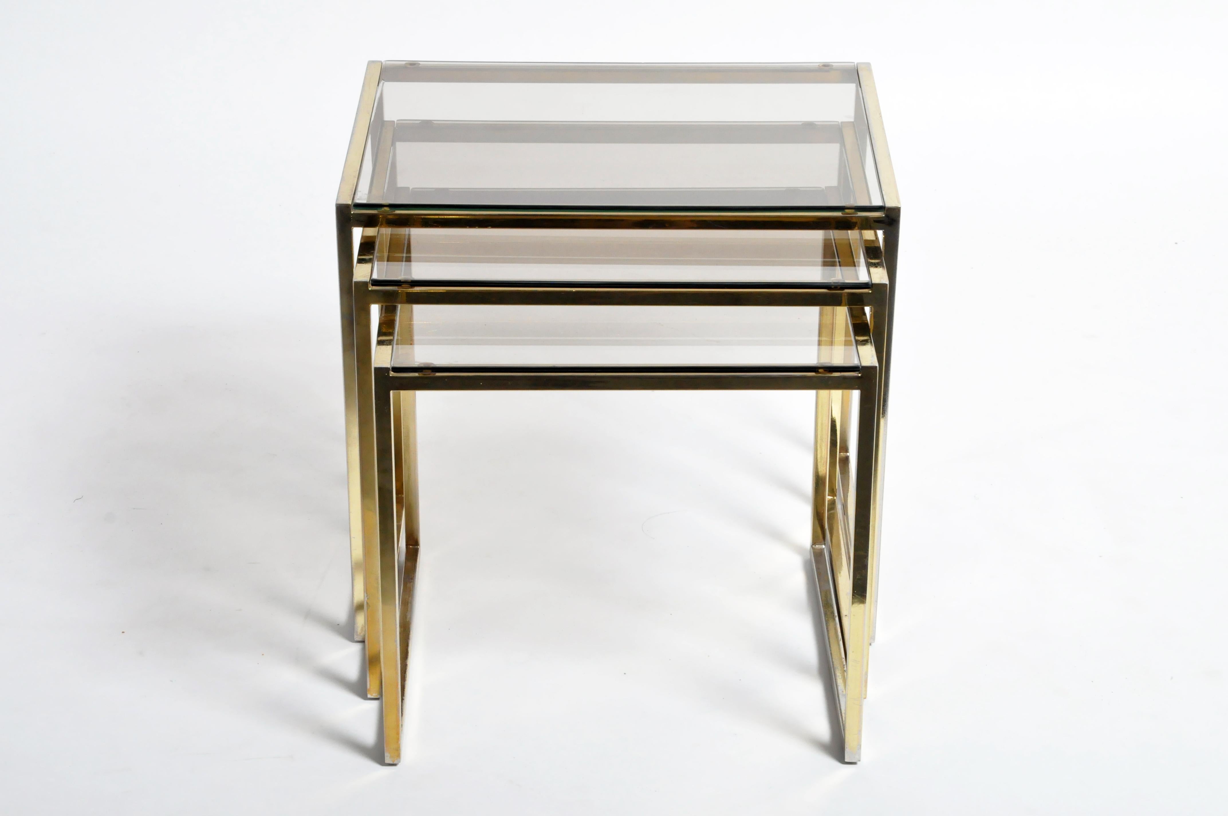 Set of Three Italian Brass and Glass Nesting Tables 2