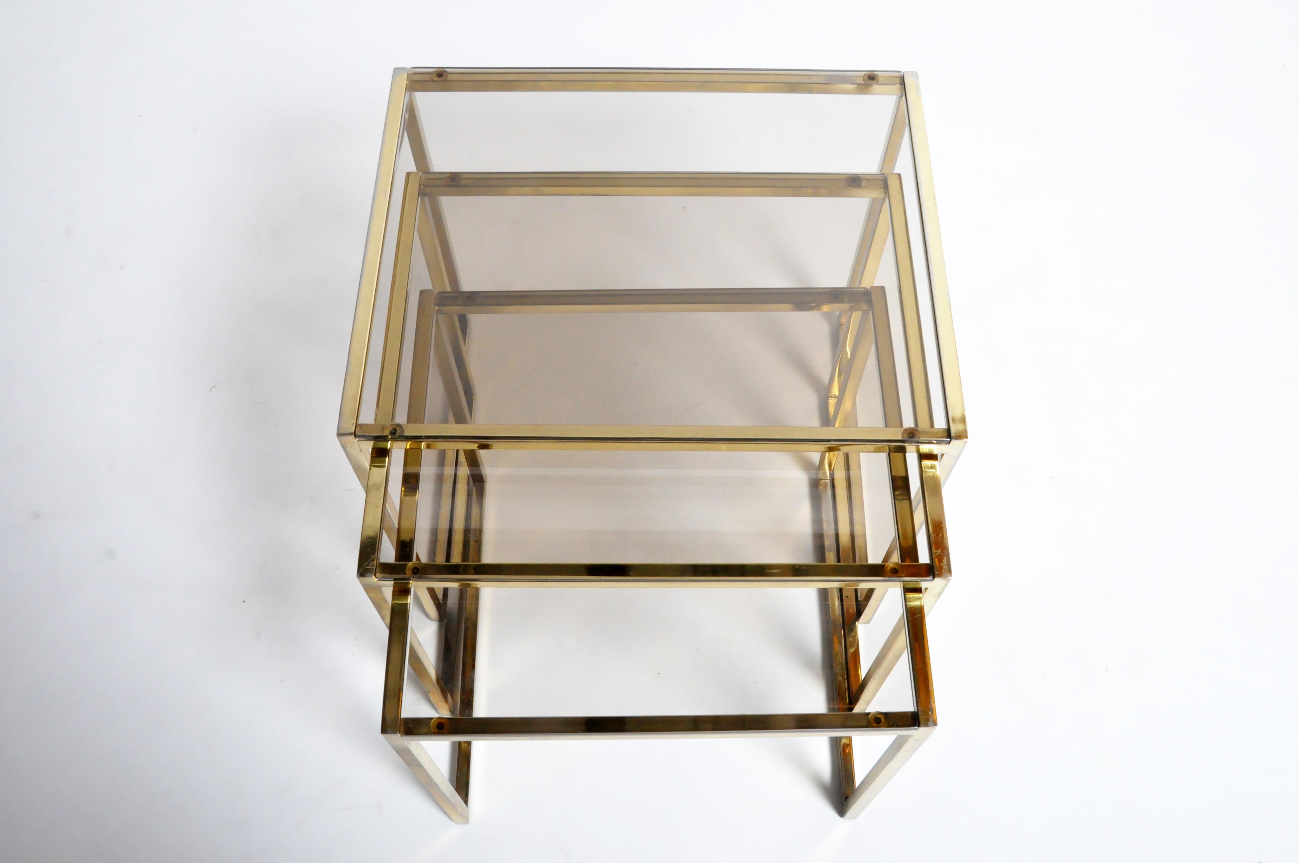 Set of Three Italian Brass and Glass Nesting Tables 3