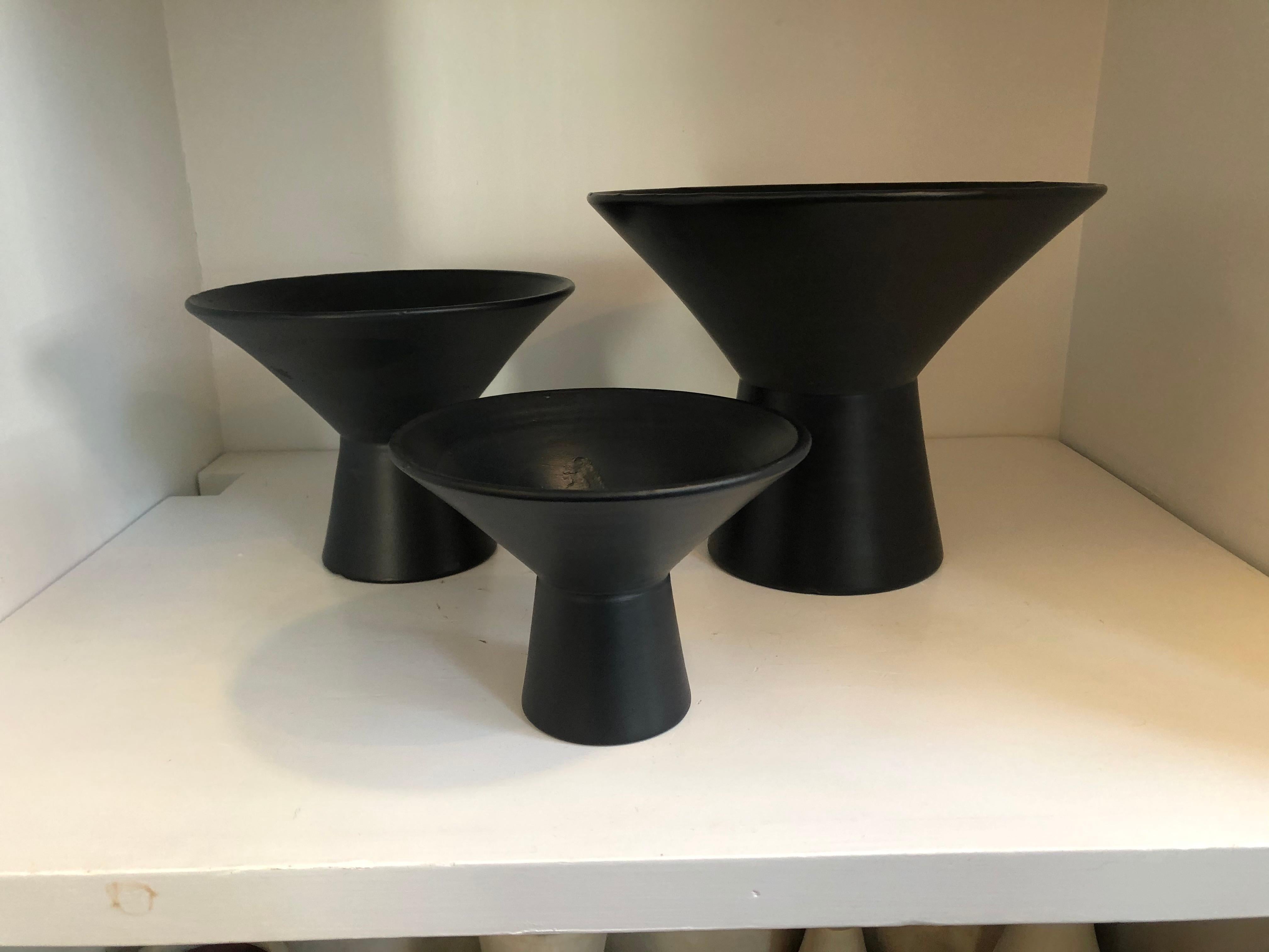 Set of three Italian ceramic vases by Le Lampade
Handmade in black matte.