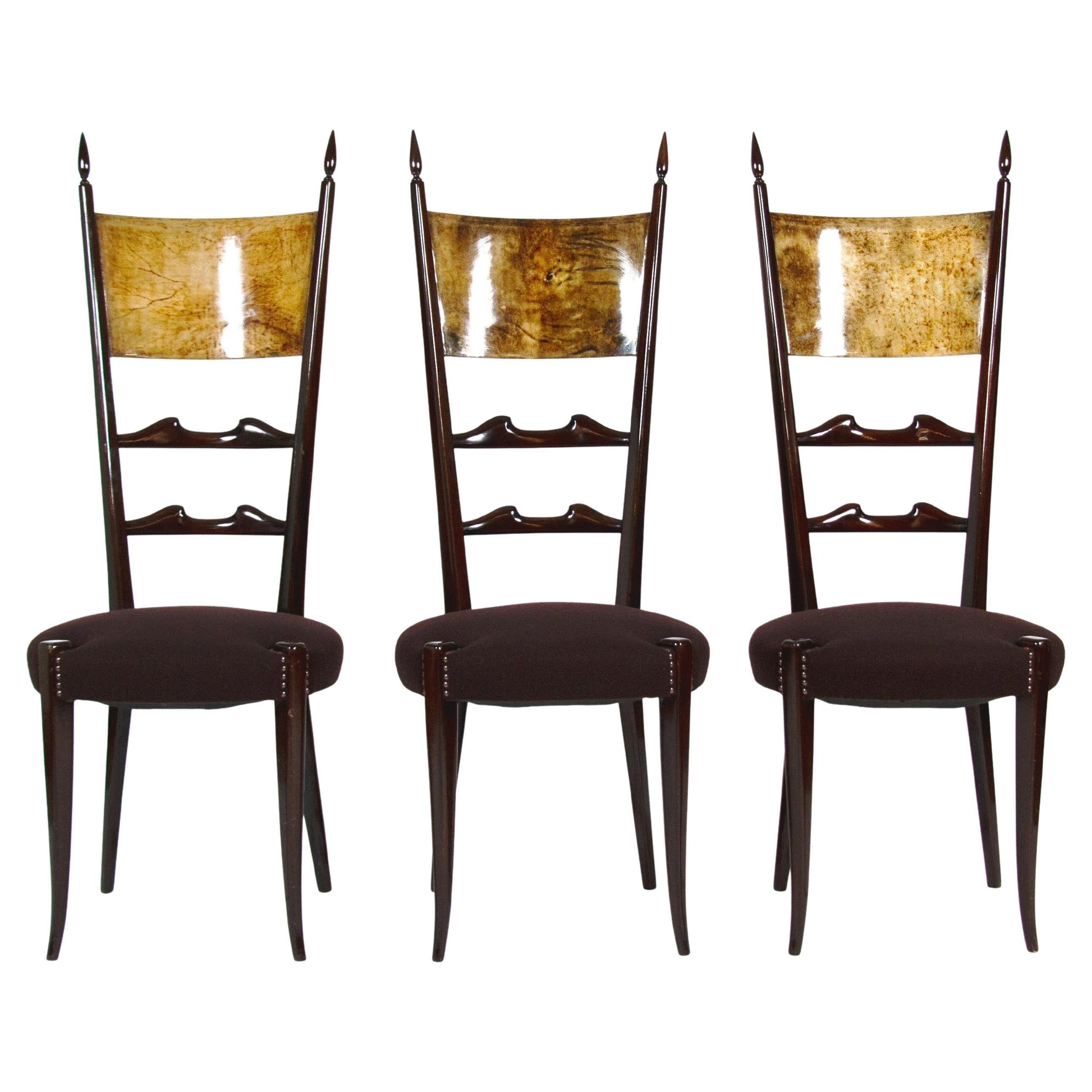 Set of Three Italian Chairs with High Back by Alto Tura