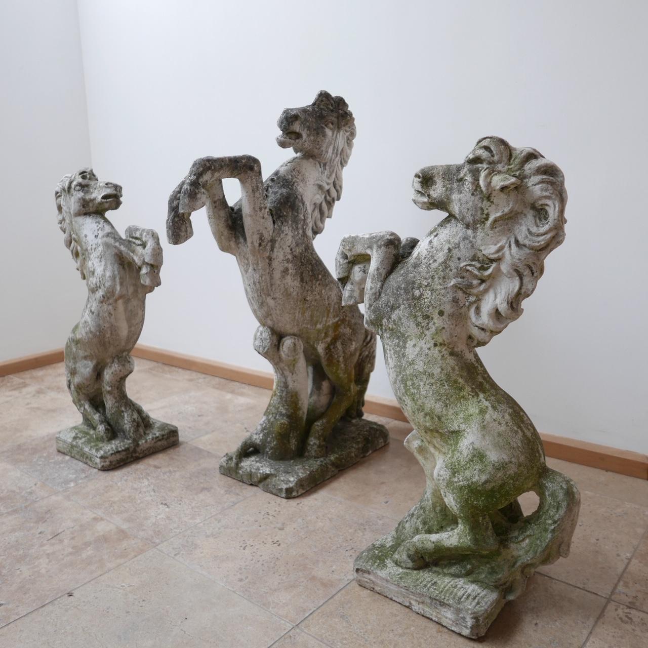 Set of Three Italian Composite Garden Prancing Horses In Good Condition For Sale In London, GB