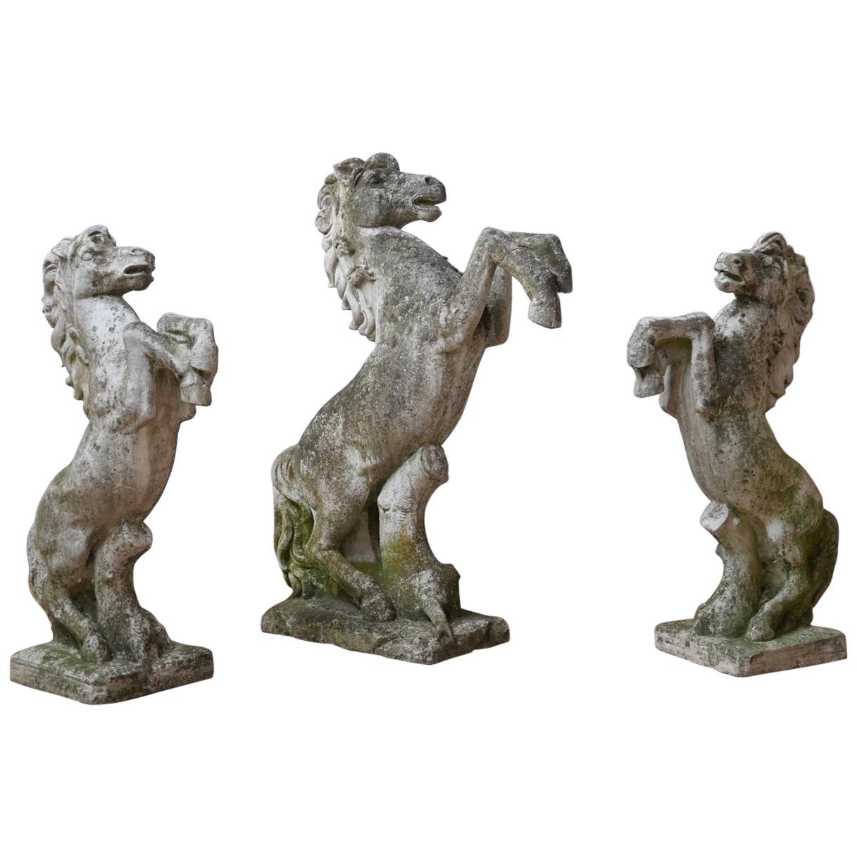 Set of Three Italian Composite Garden Prancing Horses For Sale
