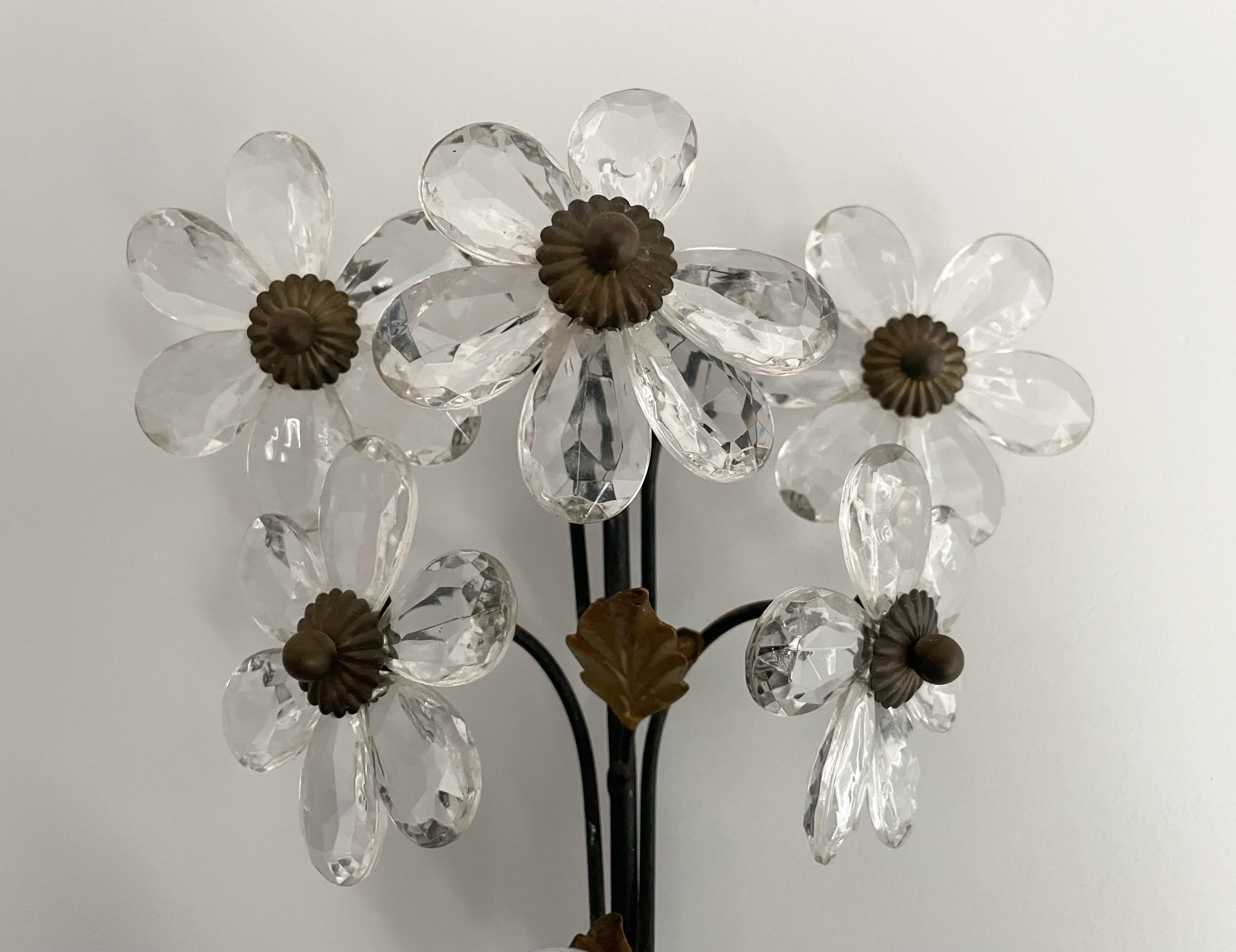 Mid-20th Century Set of Three Italian Crystal Beaded Flower Sconces For Sale