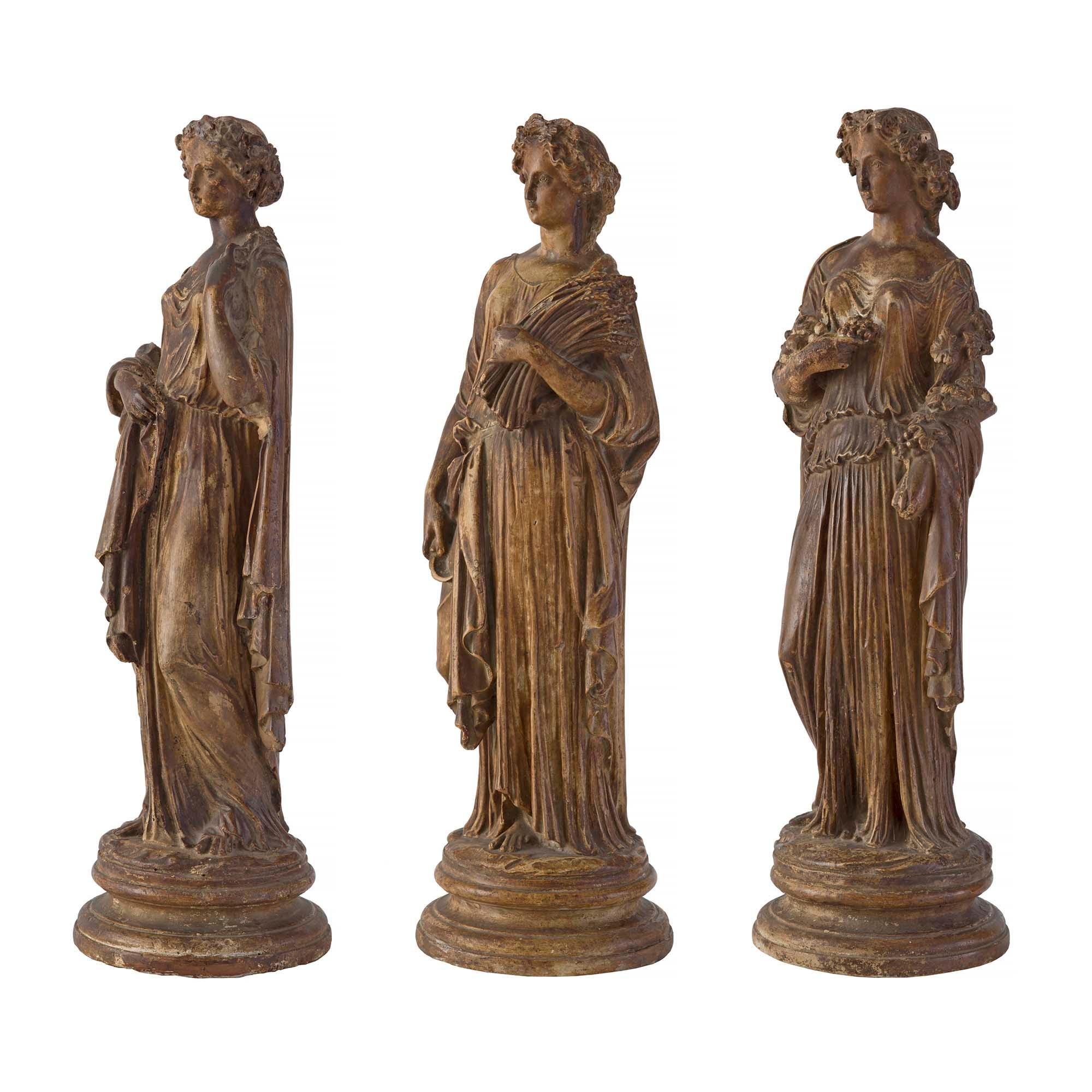 Set of Three Italian Early 18th Century Neoclassical Period Terracotta Statues In Good Condition For Sale In West Palm Beach, FL
