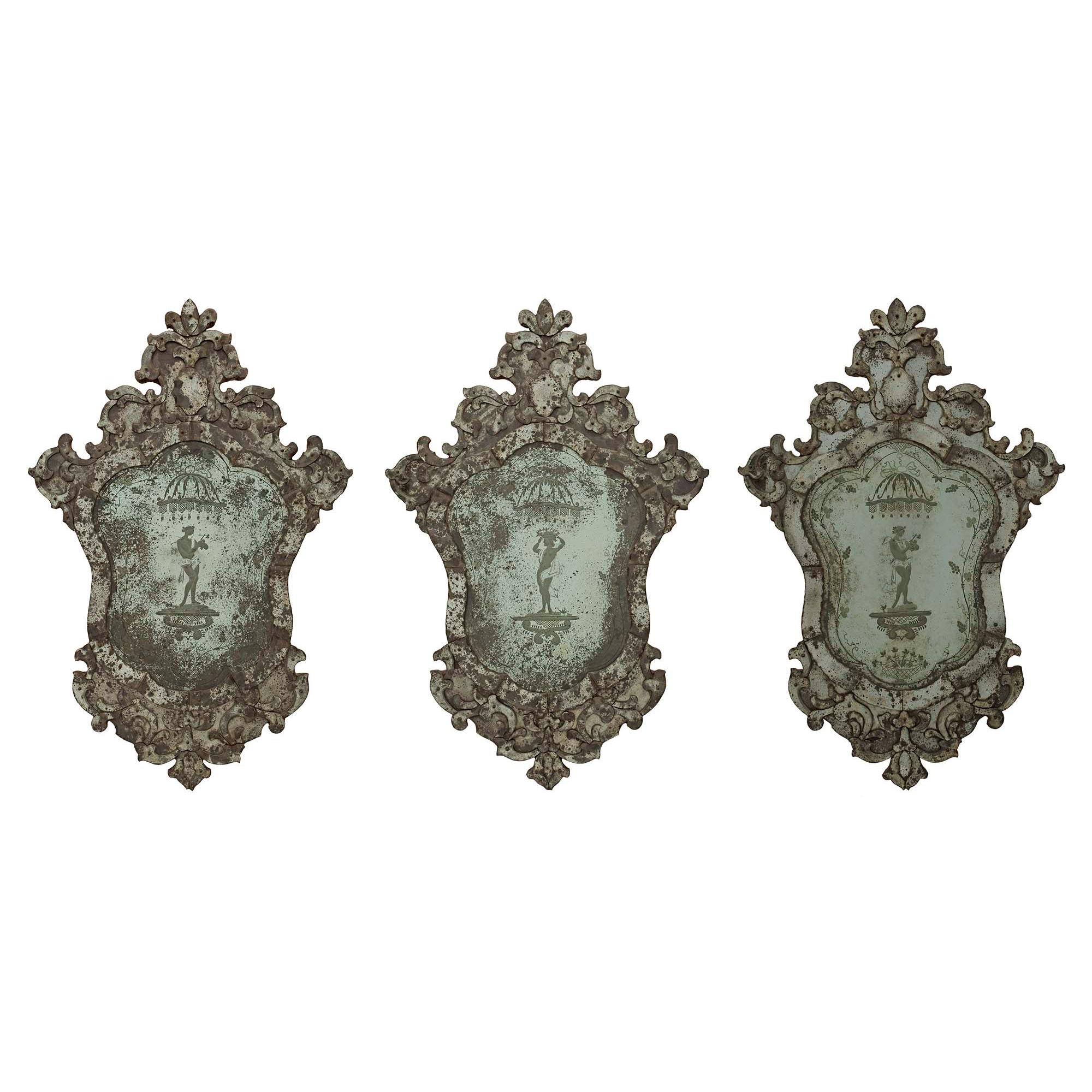 Set of Three Italian Early 19th Century Venetian Etched Mirrors