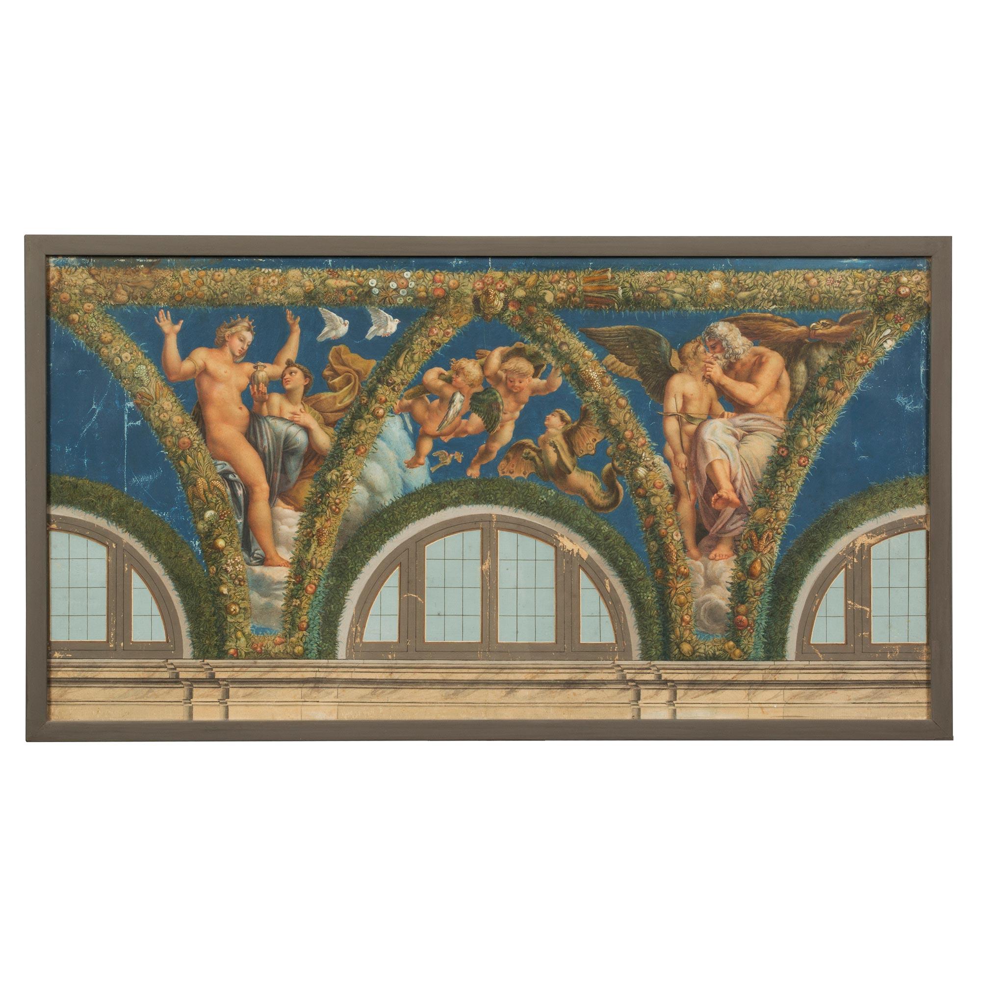 Wood Set of Three Italian Early 19th Neo-Classical St. Neapolitan Gouaches For Sale