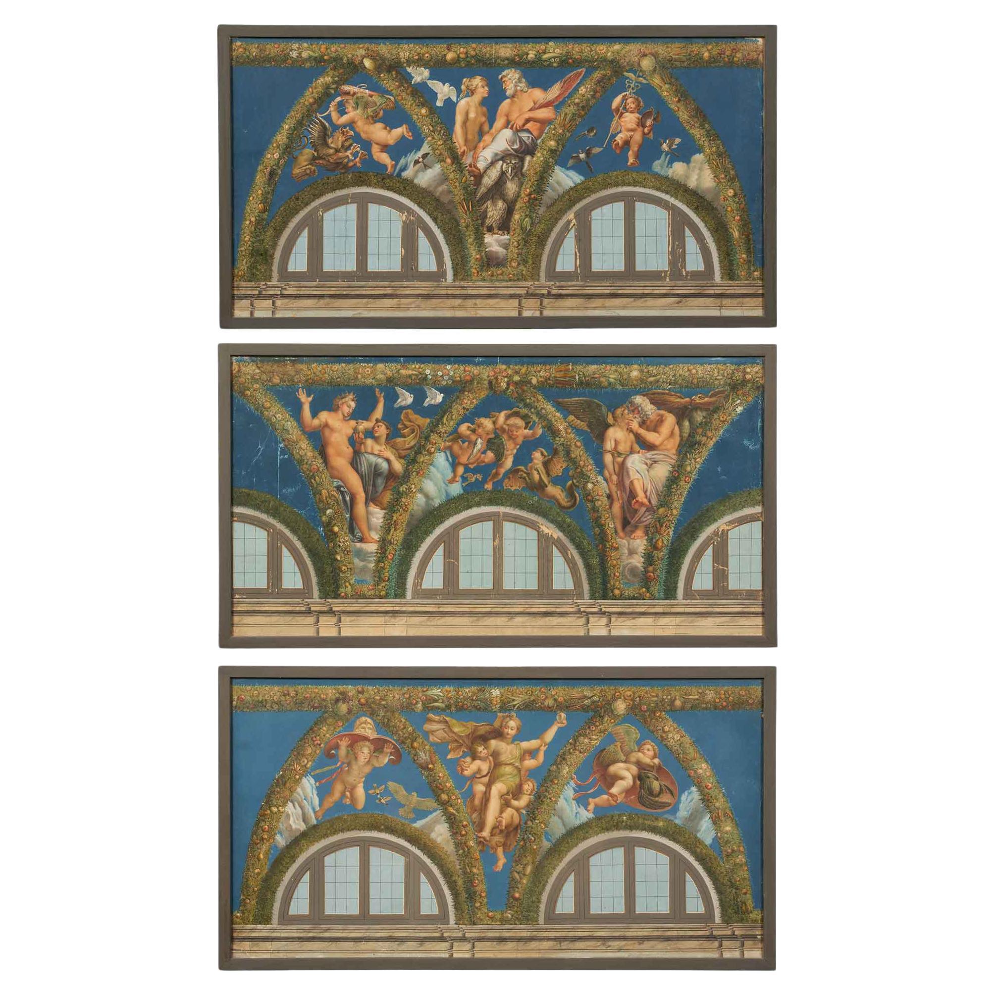 Set of Three Italian Early 19th Neo-Classical St. Neapolitan Gouaches