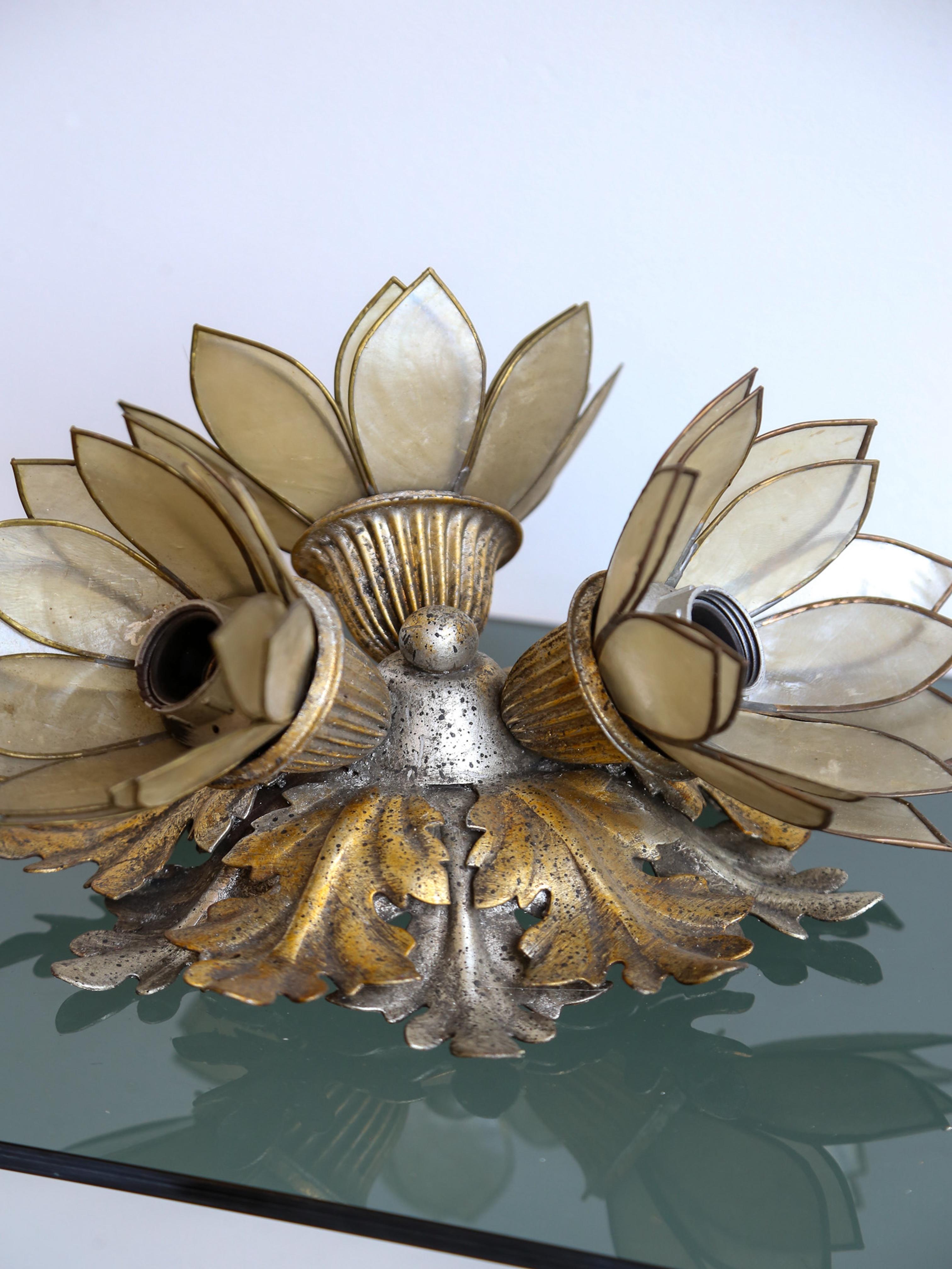 Set di tre lampade floreali in ferro dorato di Banci Firenze in vendita 5