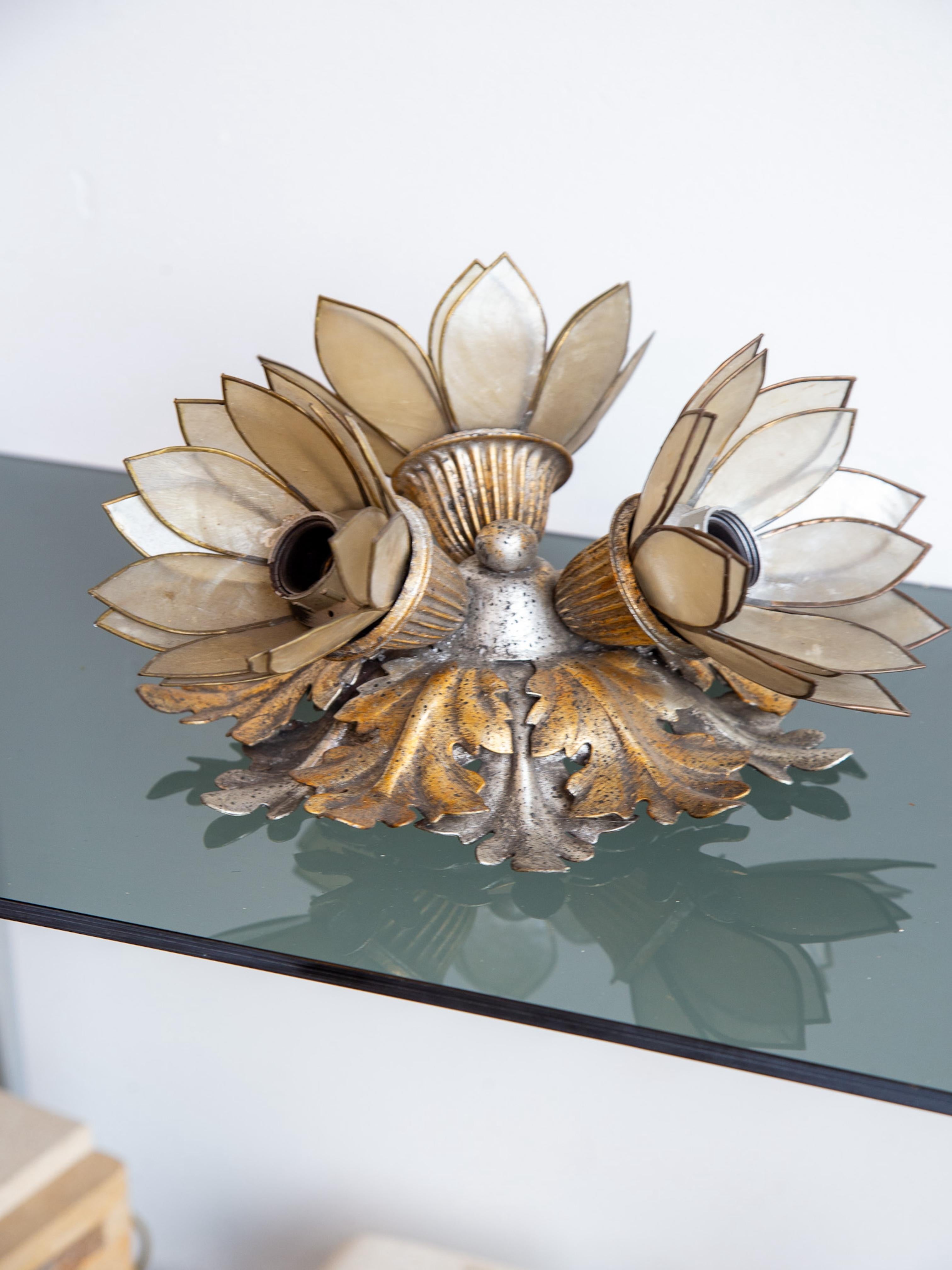 Set di tre lampade floreali in ferro dorato di Banci Firenze in vendita 7