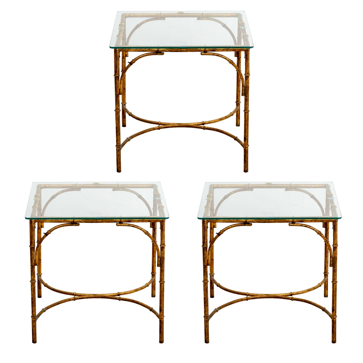 Set of Three Italian Gilt Faux Bamboo Low Tables For Sale