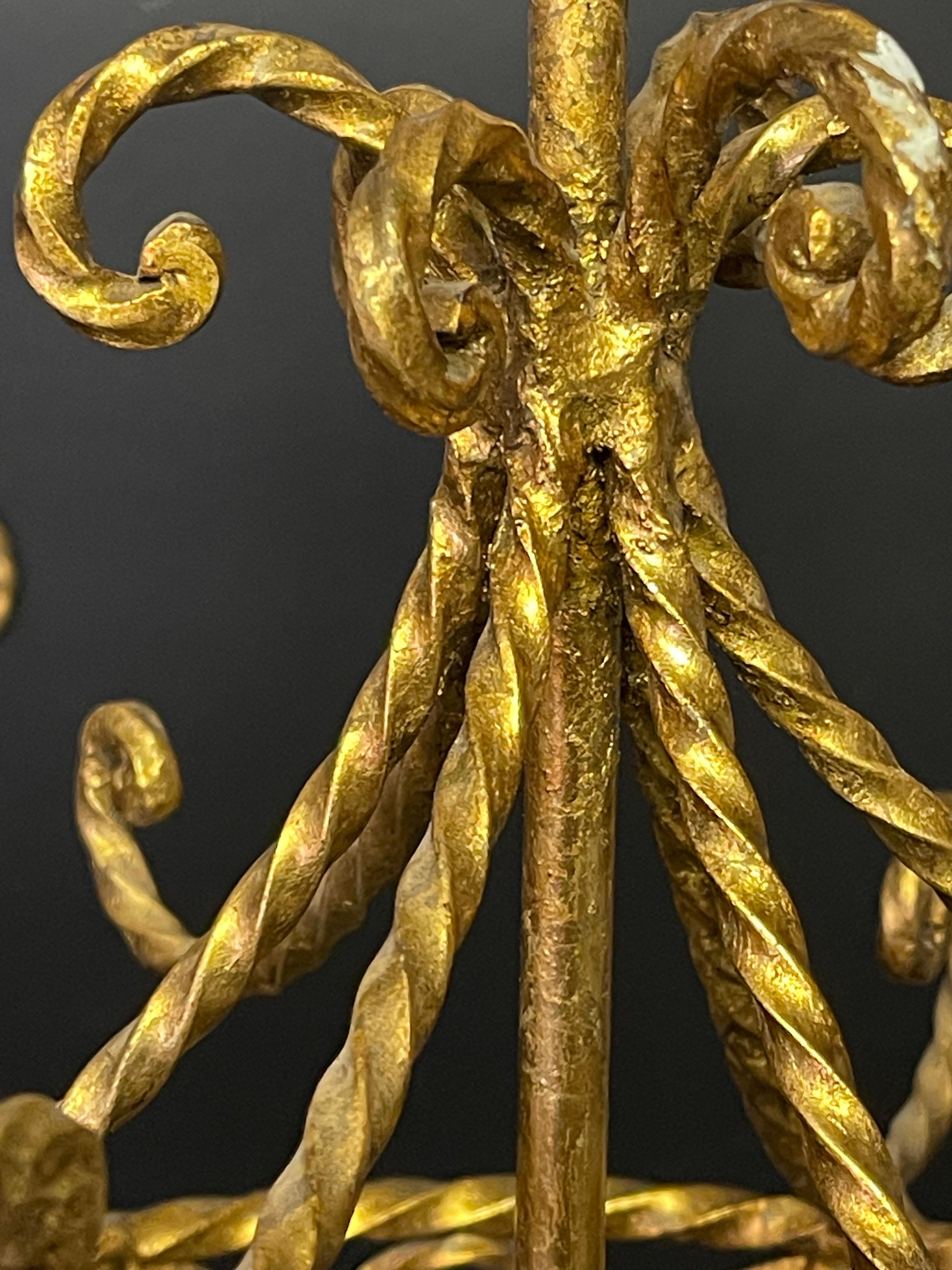 Set of Three Italian Gilt Iron and Crystal Light Fixtures, circa 1970s In Excellent Condition For Sale In Wiesbaden, Hessen