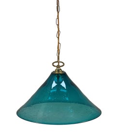 Set Of Three Italian Hand Blown Turquoise Glass Pendant Lights
