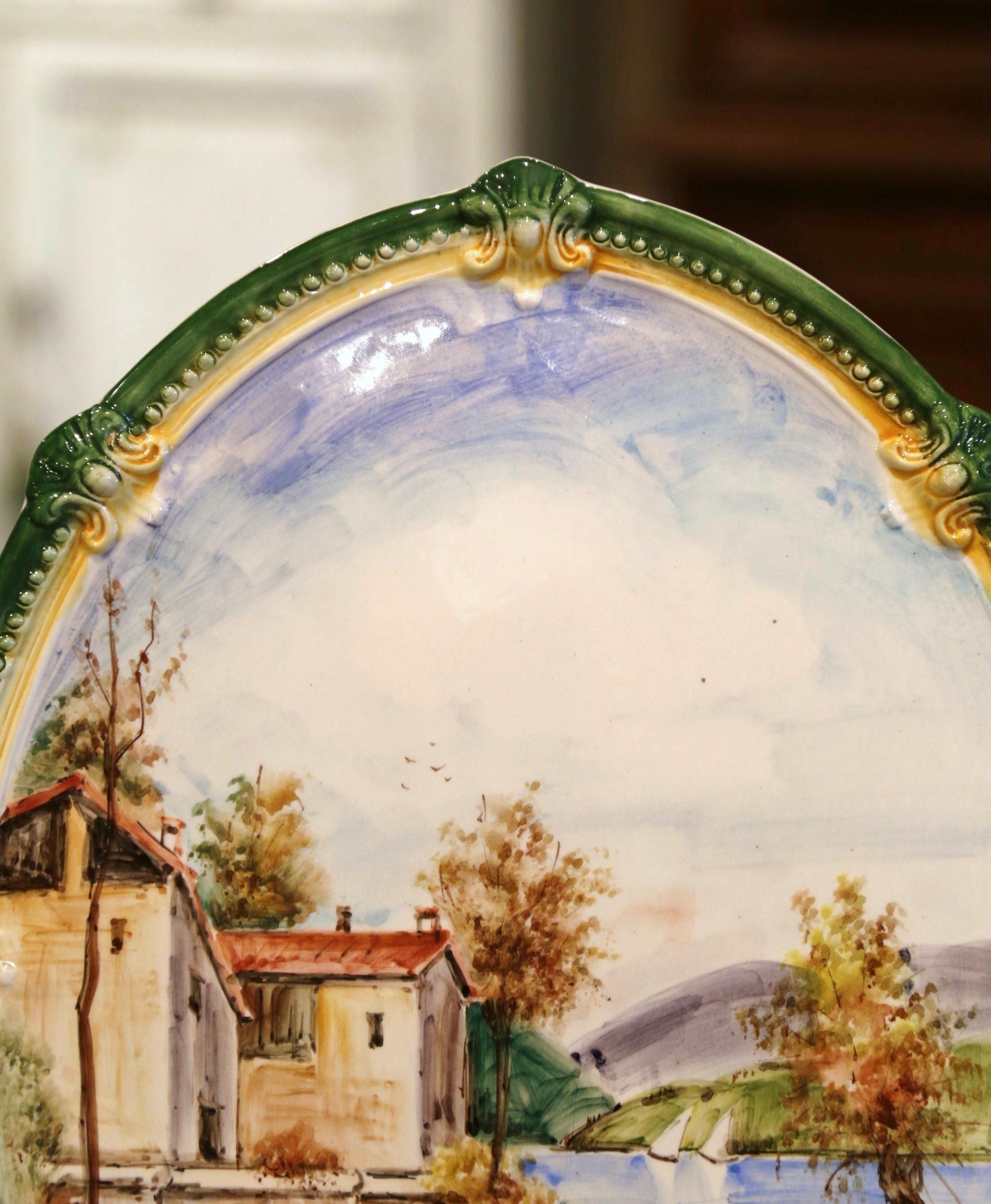 Set of Three Italian Hand Painted Faience Oval Decorative Wall Plaques For Sale 1