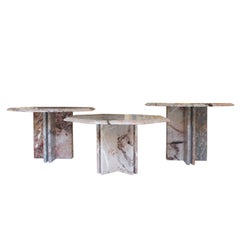 Set of Three Italian Hexagonal Nesting Tables in Arabescato Rosato Marble, 1970s