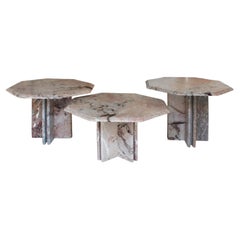 Set of Three Italian Hexagonal Nesting Tables in Arabescato Rosato Marble, 1970s