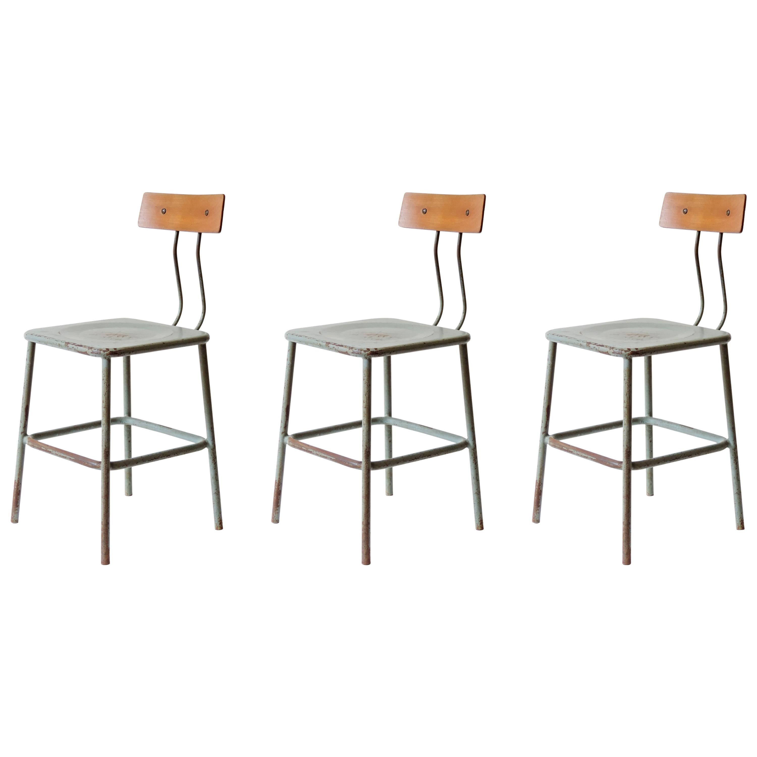 Set of Three Italian Industrial Chairs, Italy, 1950s For Sale