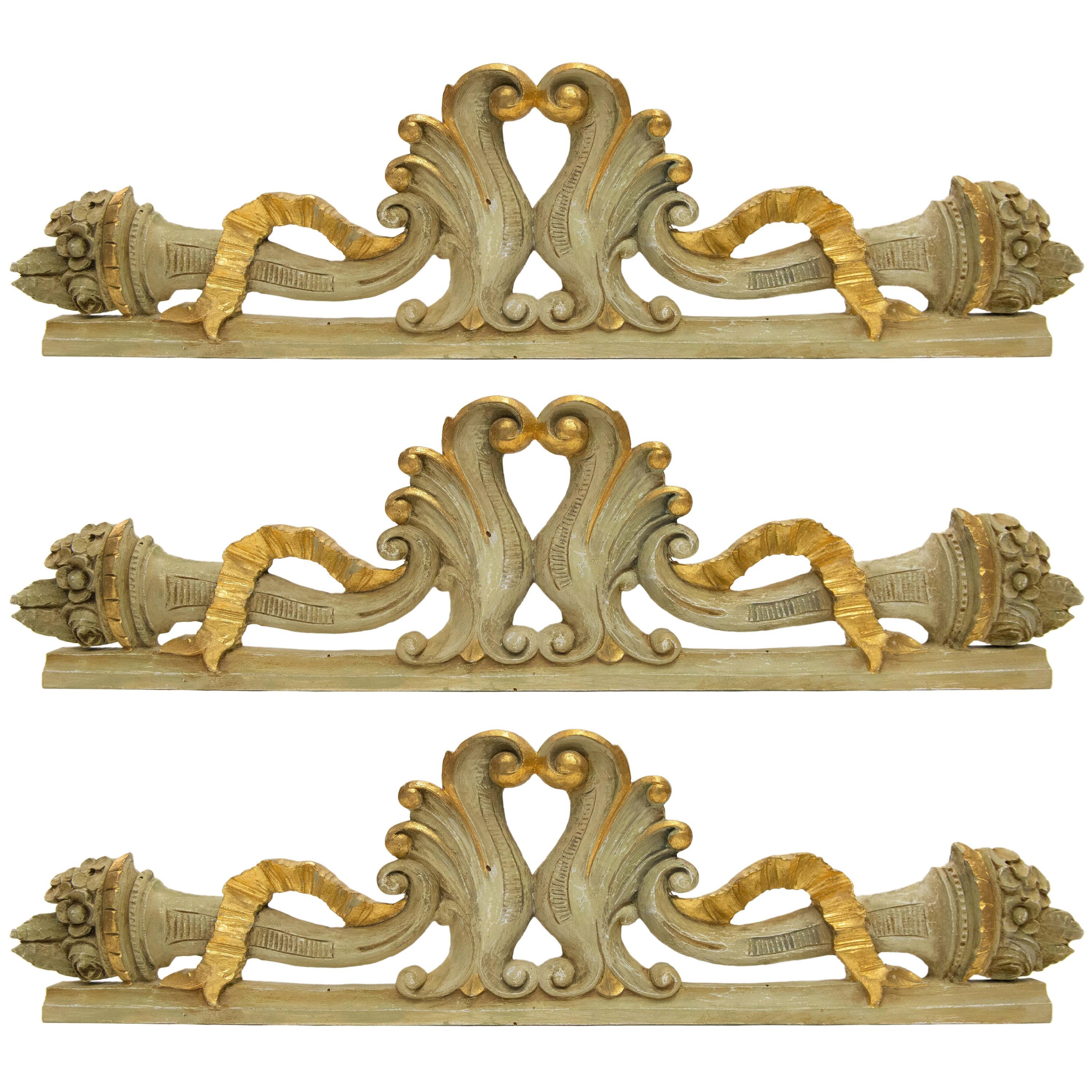 Set of Three Italian Lacquer and Giltwood Overdoor or Friezes