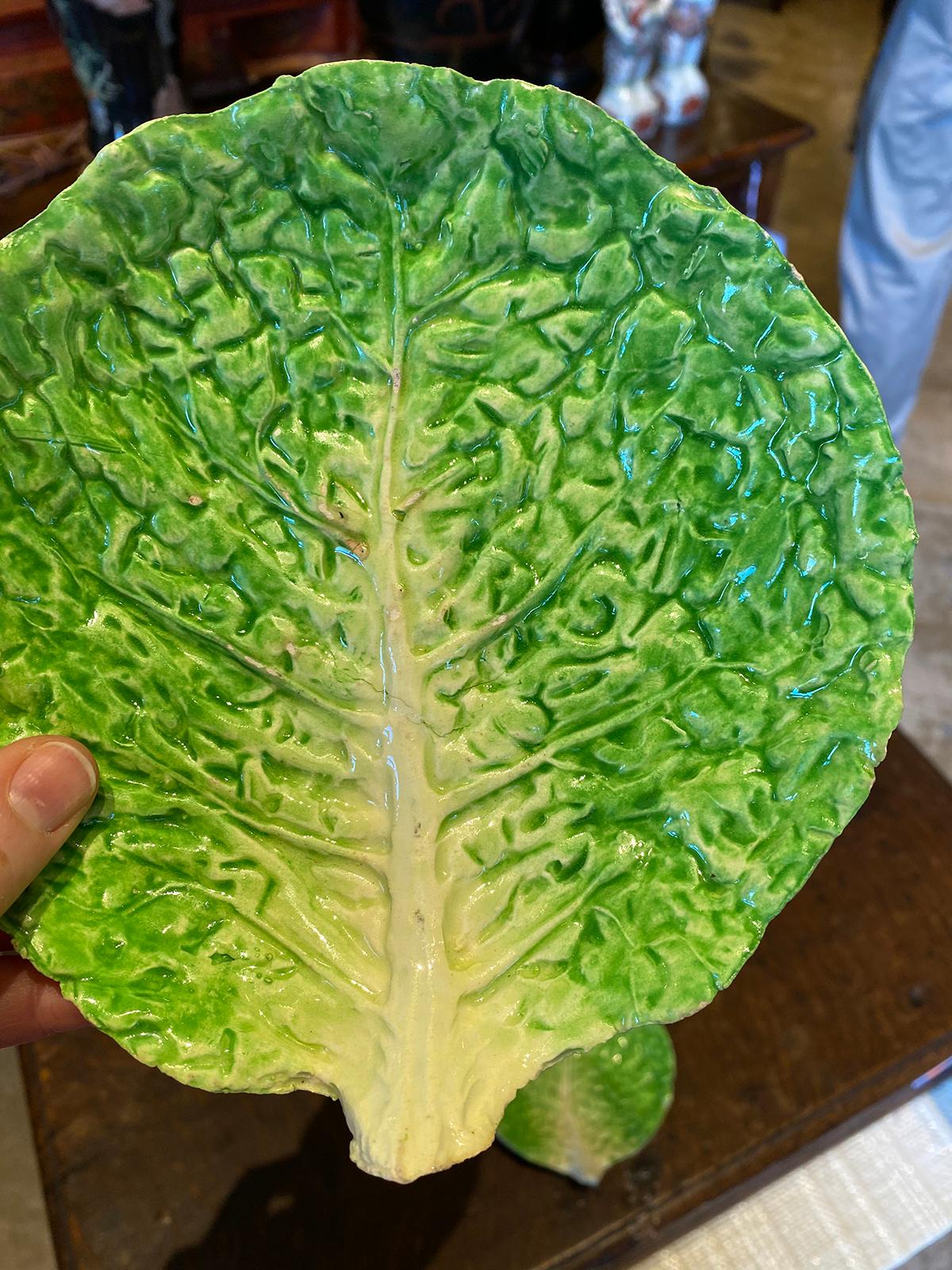 Set of Three Italian Majolica Napoli Green Lettuceware / Cabbage Plates Unmarked 5
