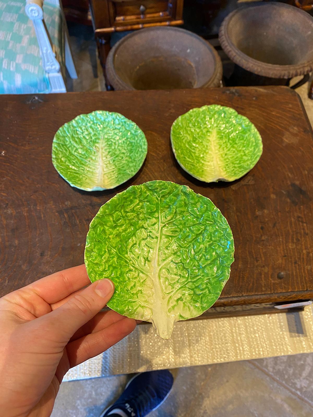 Set of Three Italian Majolica Napoli Green Lettuceware / Cabbage Plates Unmarked 9